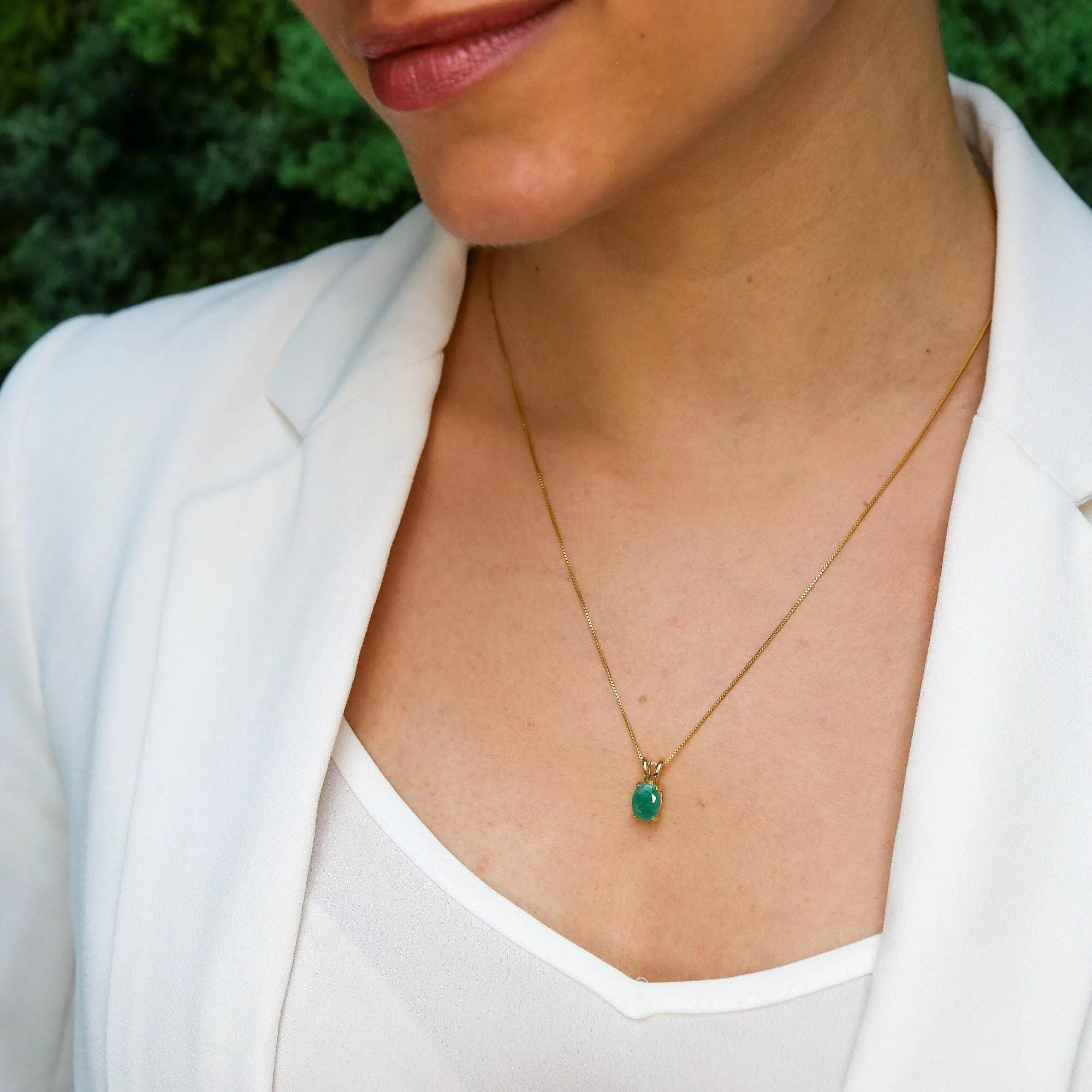 Emerald Oval Pendant - Natural Emerald Necklace, Gold Emerald Pendant