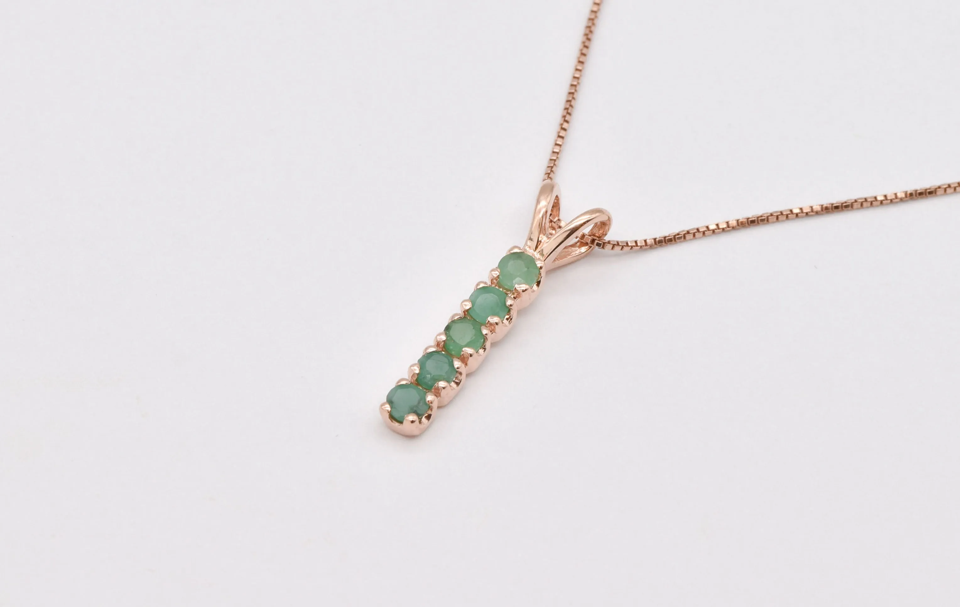 Emerald Rose Gold Necklace - Natural Emerald Pendant - Emerald Bar Necklace