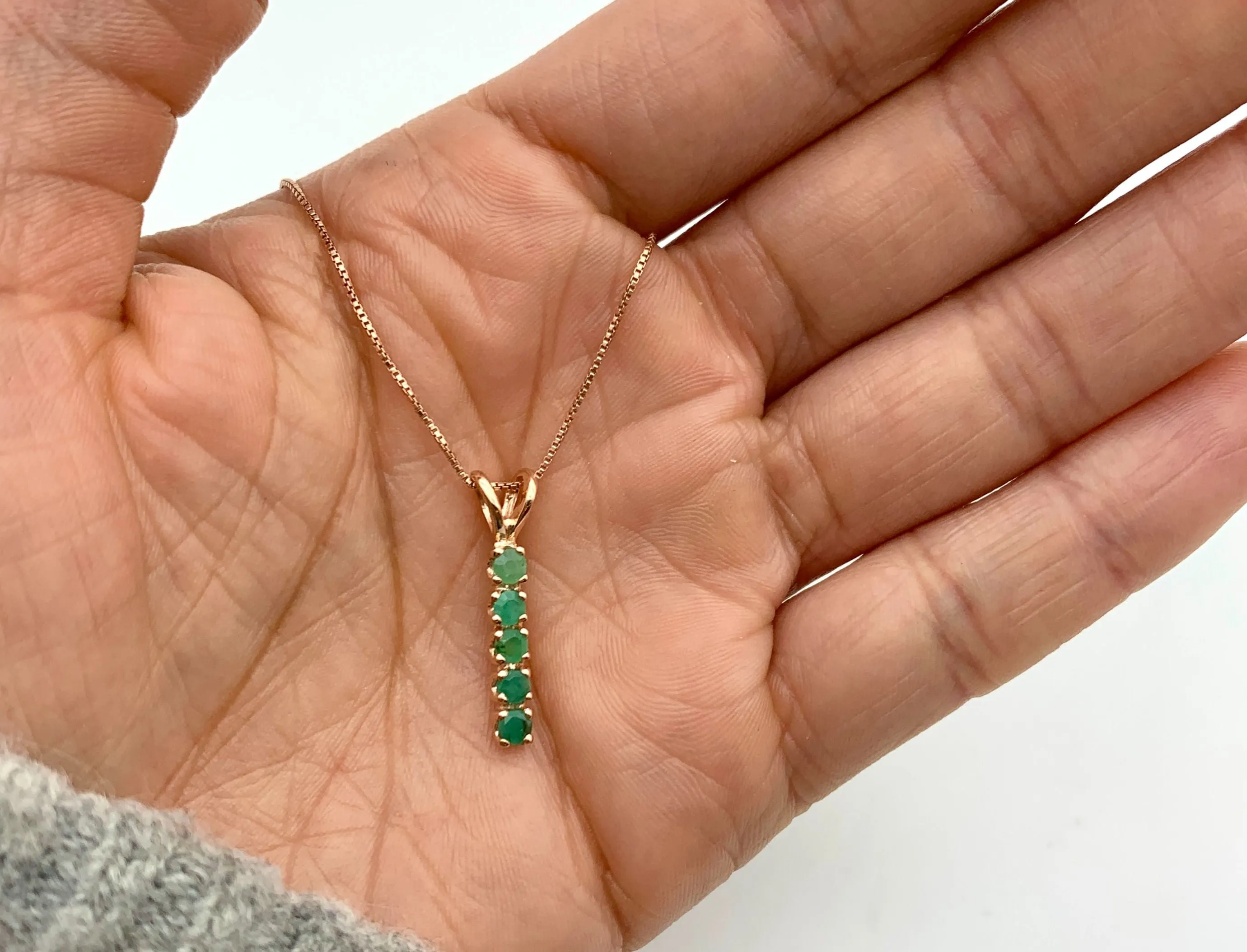 Emerald Rose Gold Necklace - Natural Emerald Pendant - Emerald Bar Necklace