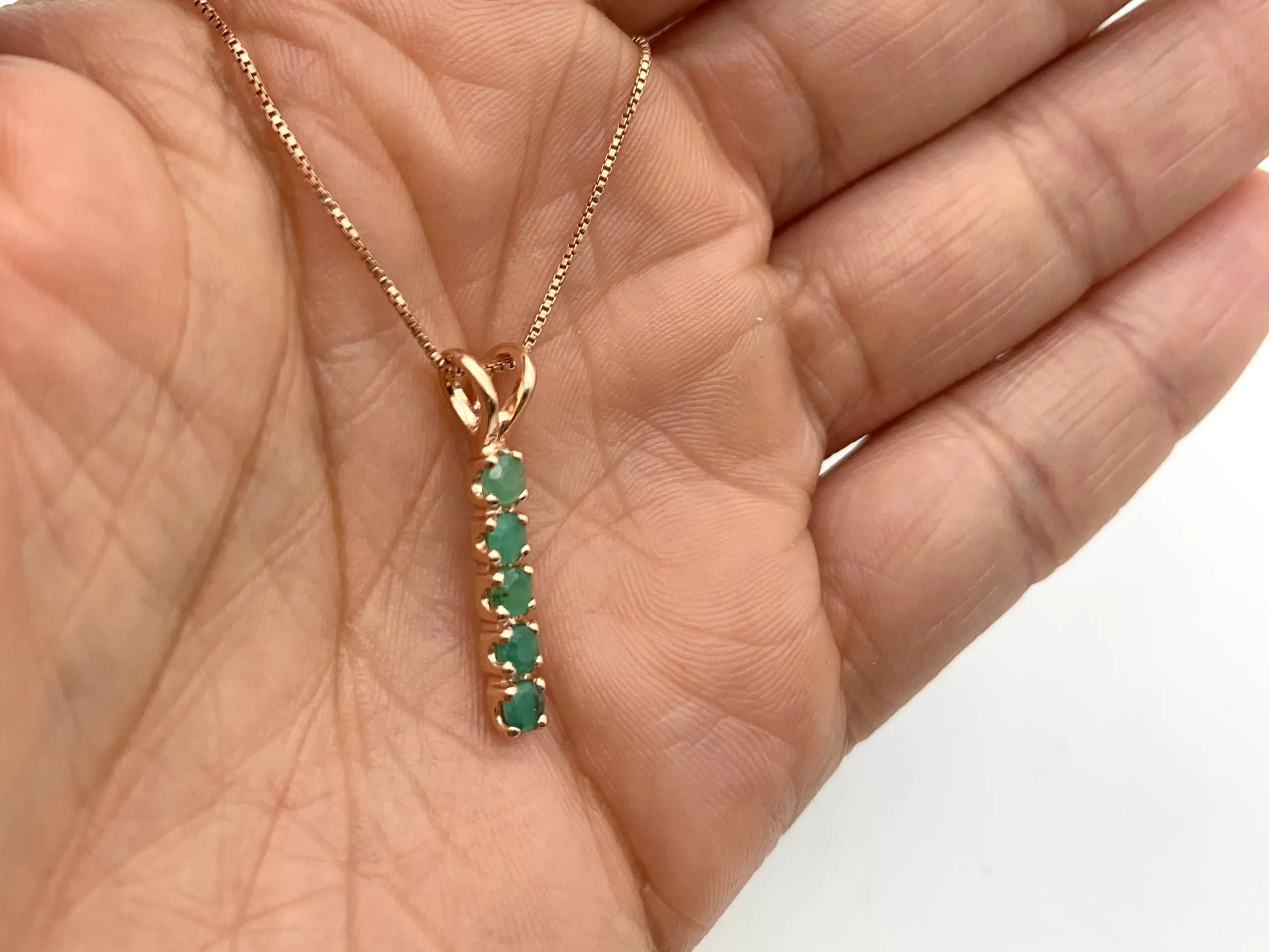 Emerald Rose Gold Necklace - Natural Emerald Pendant - Emerald Bar Necklace