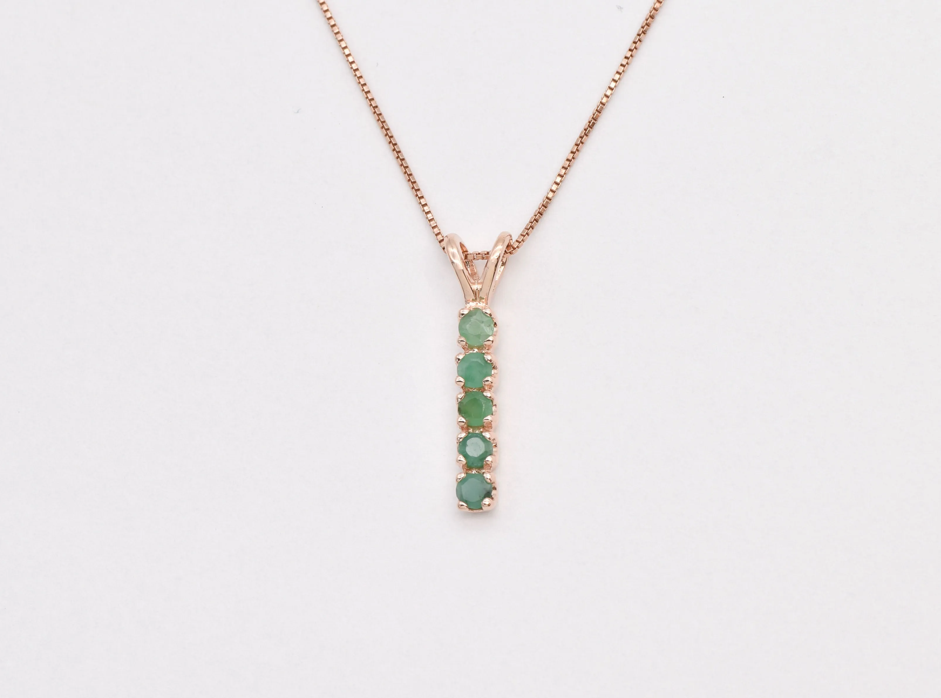 Emerald Rose Gold Necklace - Natural Emerald Pendant - Emerald Bar Necklace