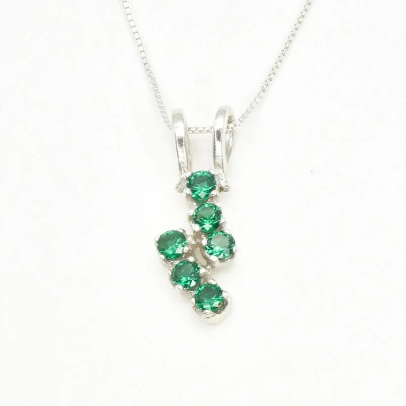 Emerald Silver Pendant, Asymmetric Emerald Necklace, May Birthstone Pendant