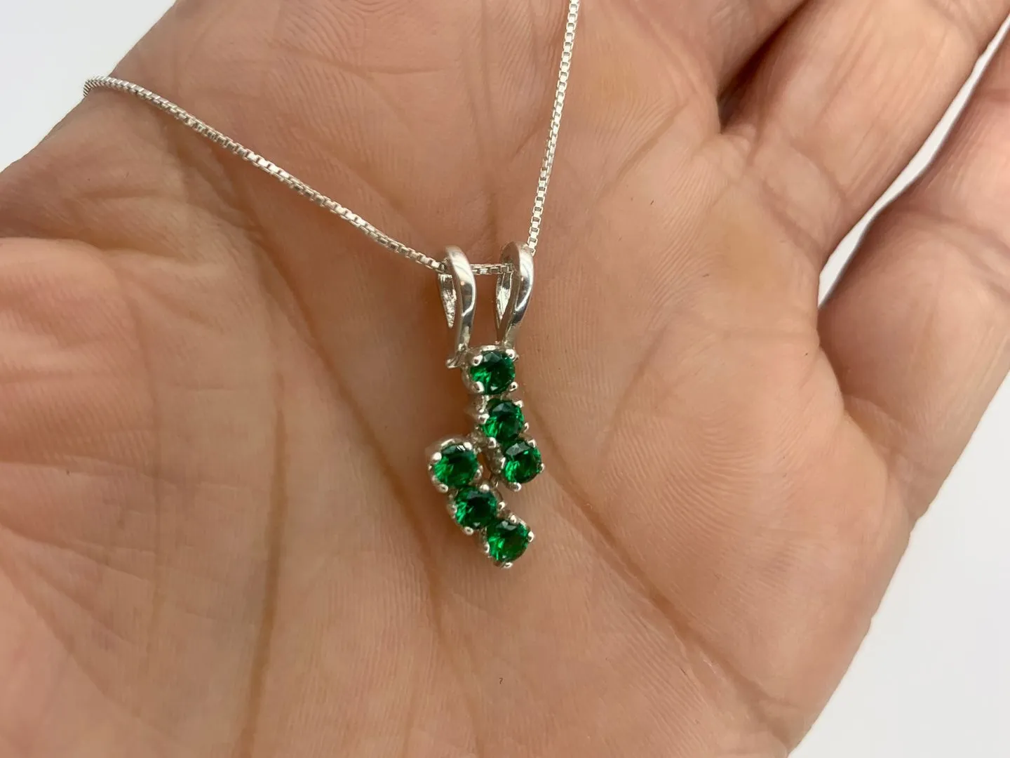 Emerald Silver Pendant, Asymmetric Emerald Necklace, May Birthstone Pendant