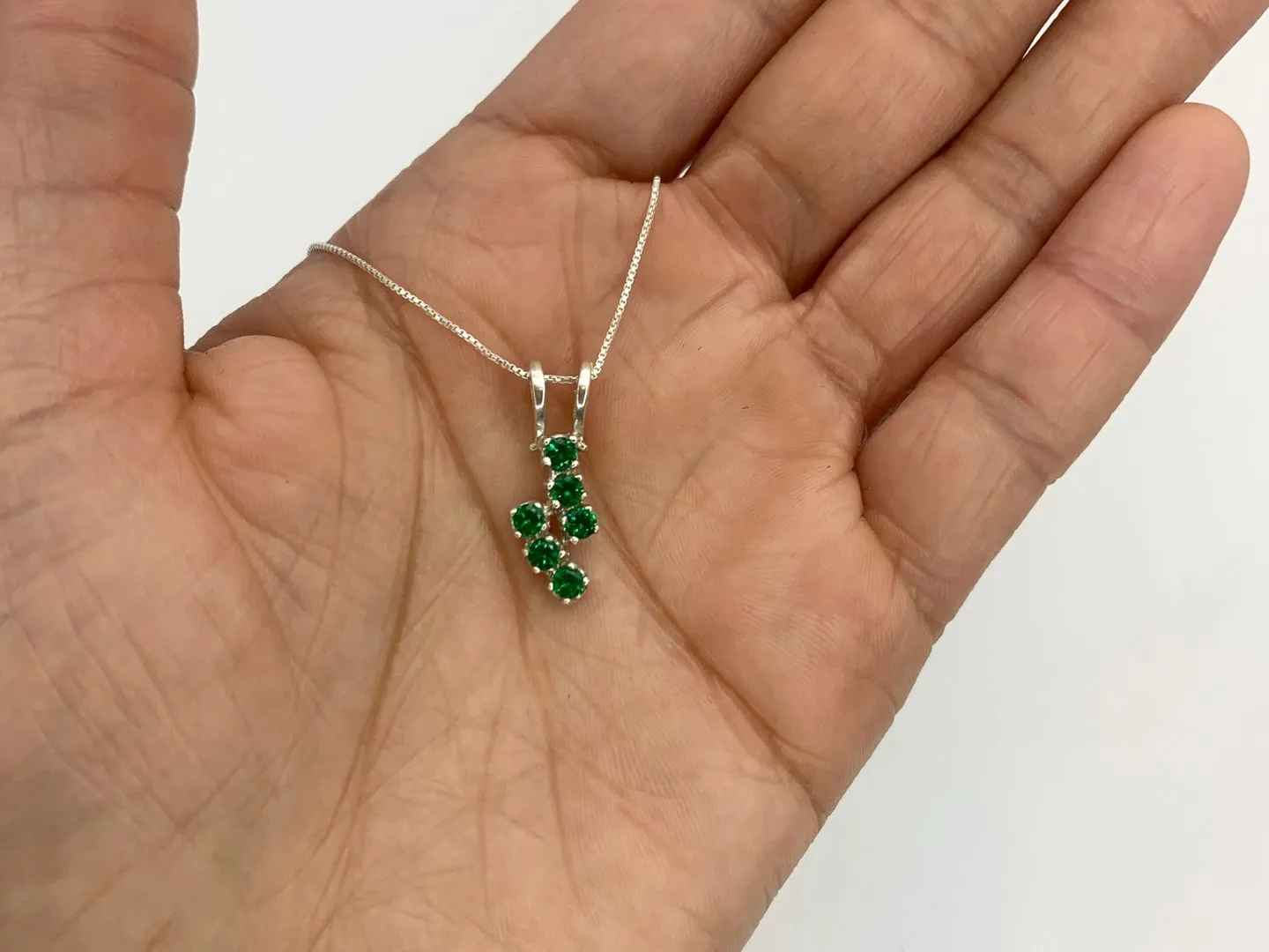 Emerald Silver Pendant, Asymmetric Emerald Necklace, May Birthstone Pendant