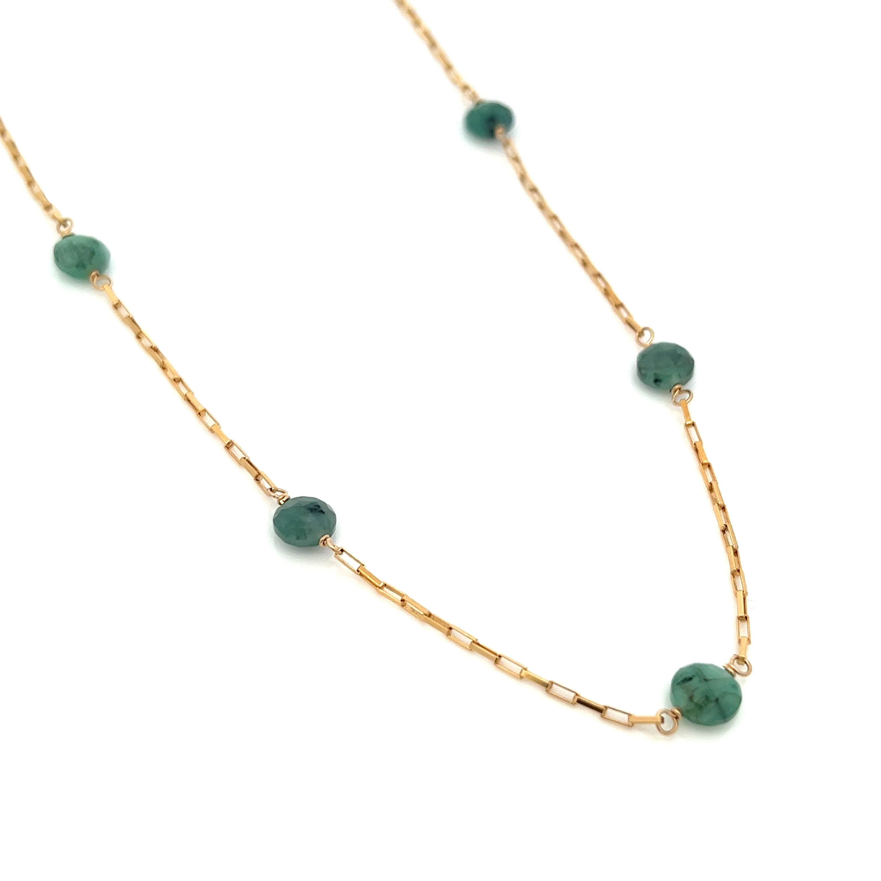 faceted emerald coin five-station necklace