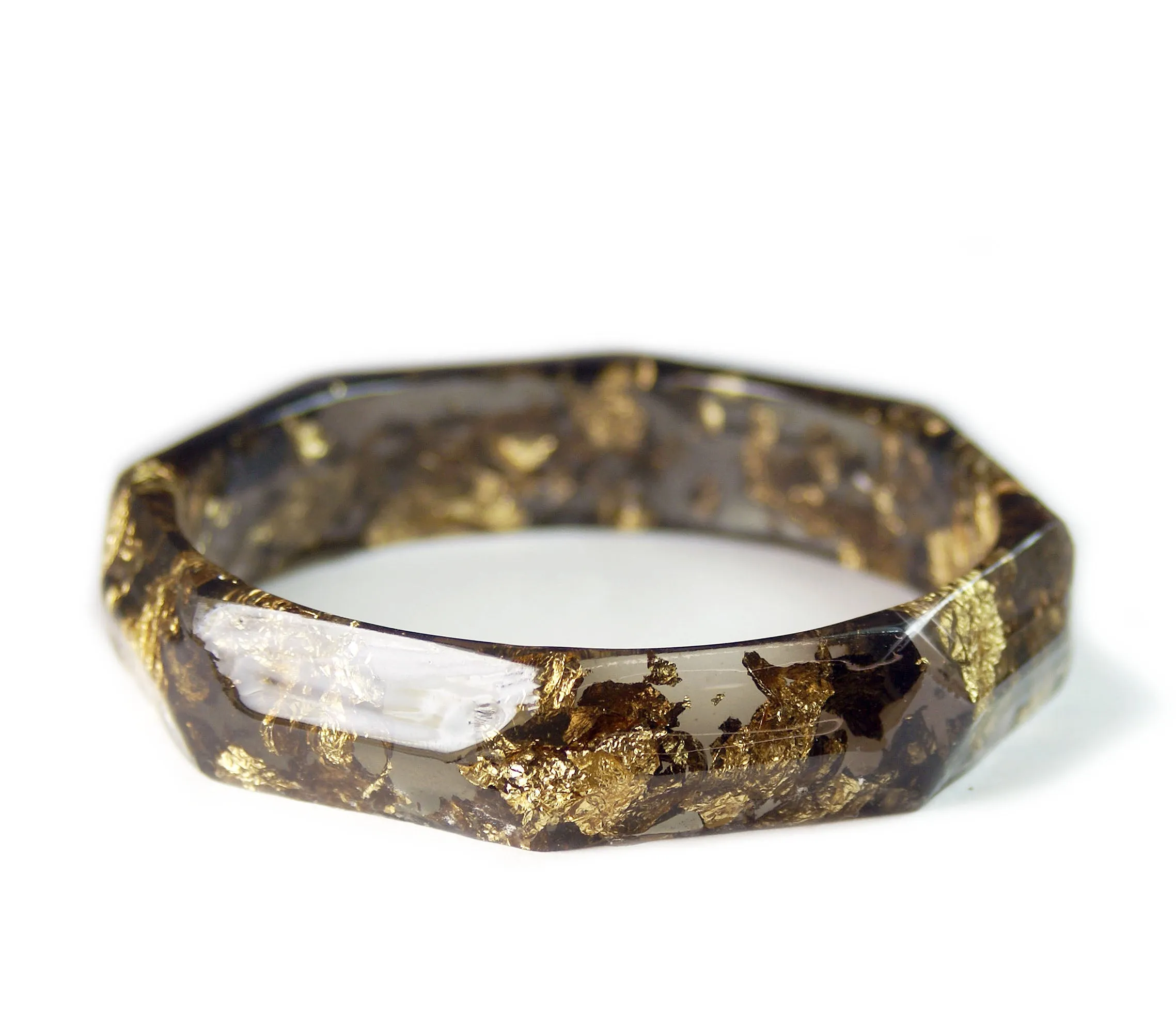 Faceted Smoky Gray and Gold Flake Bracelet