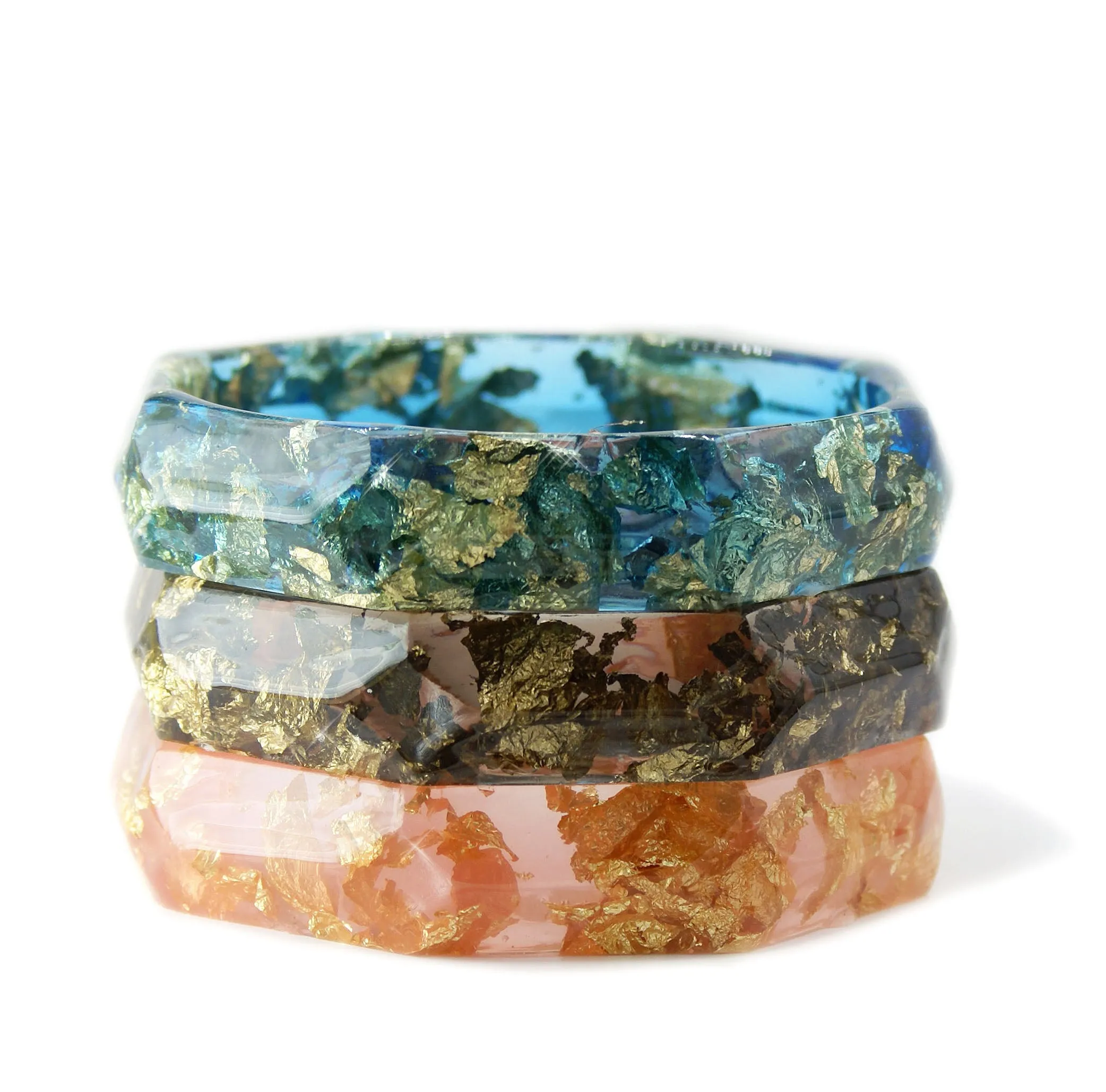 Faceted Smoky Gray and Gold Flake Bracelet