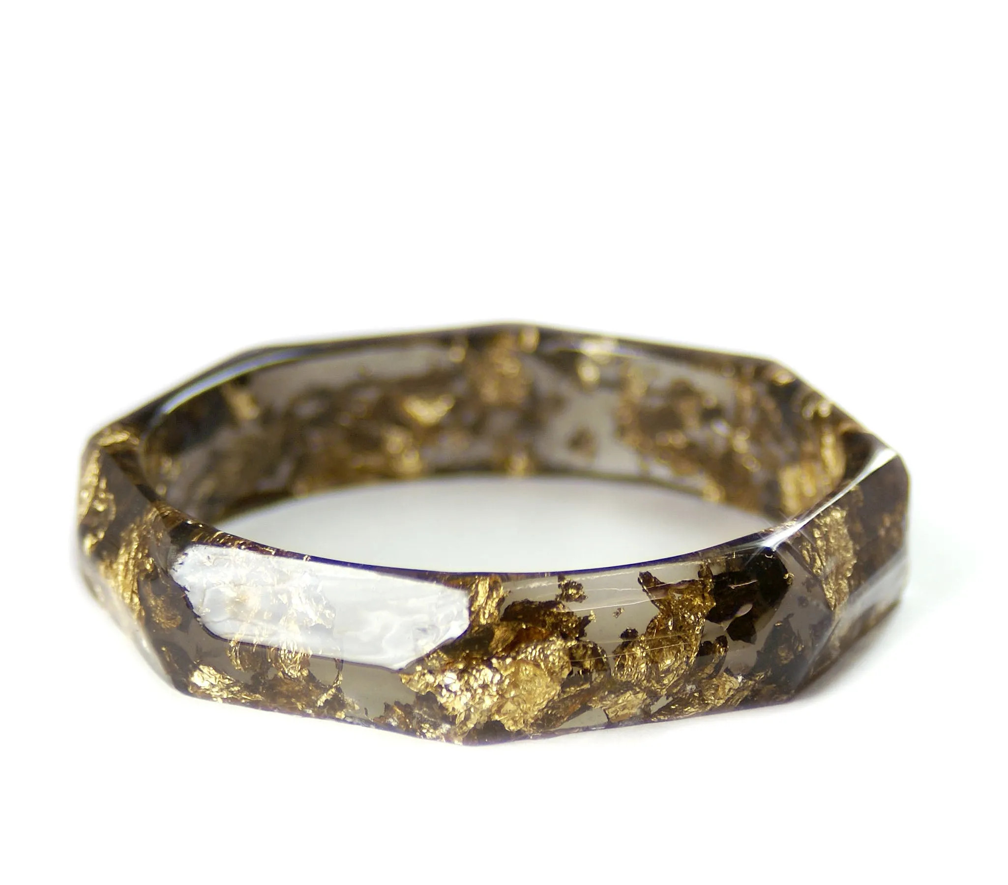 Faceted Smoky Gray and Gold Flake Bracelet