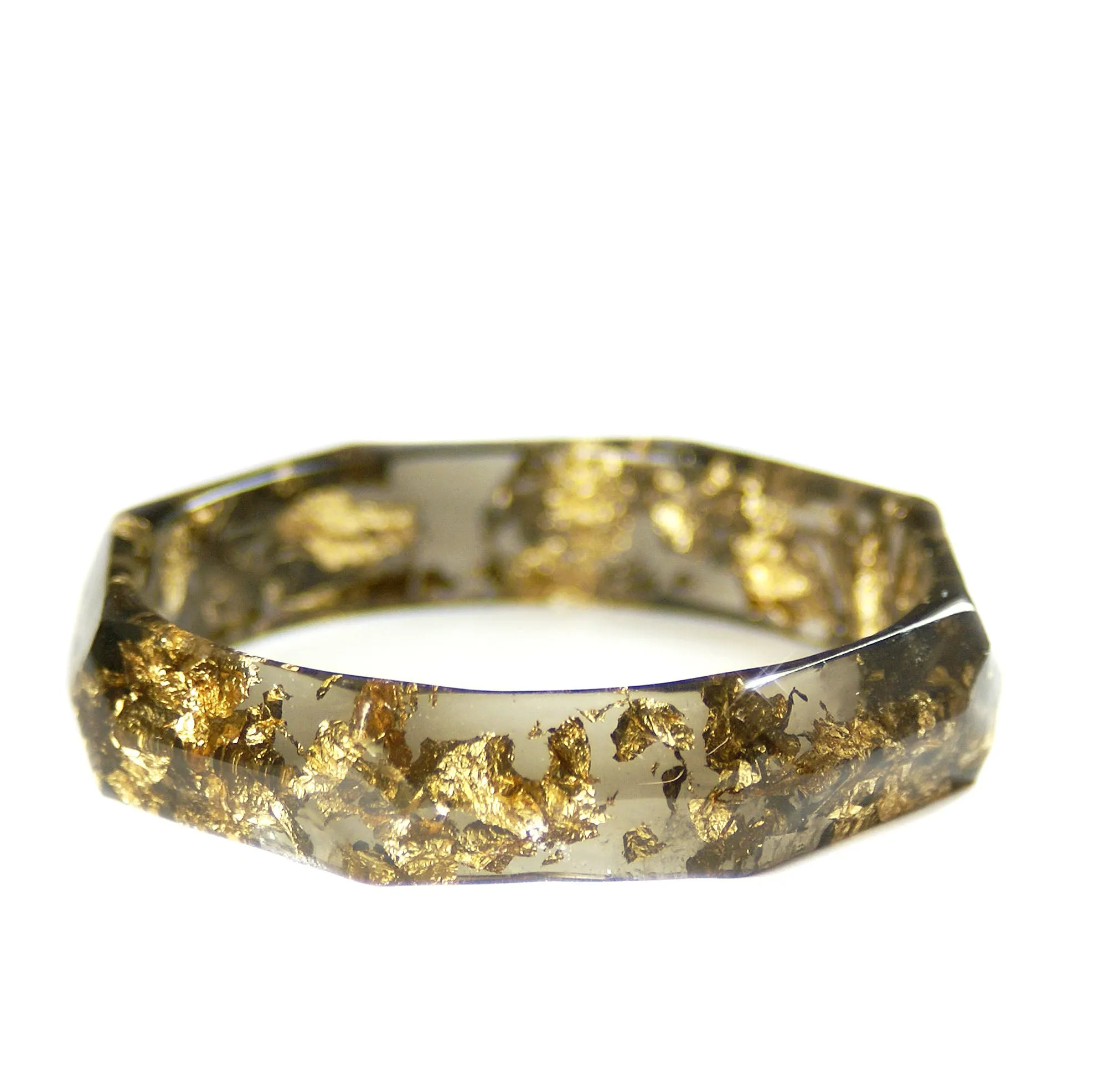 Faceted Smoky Gray and Gold Flake Bracelet