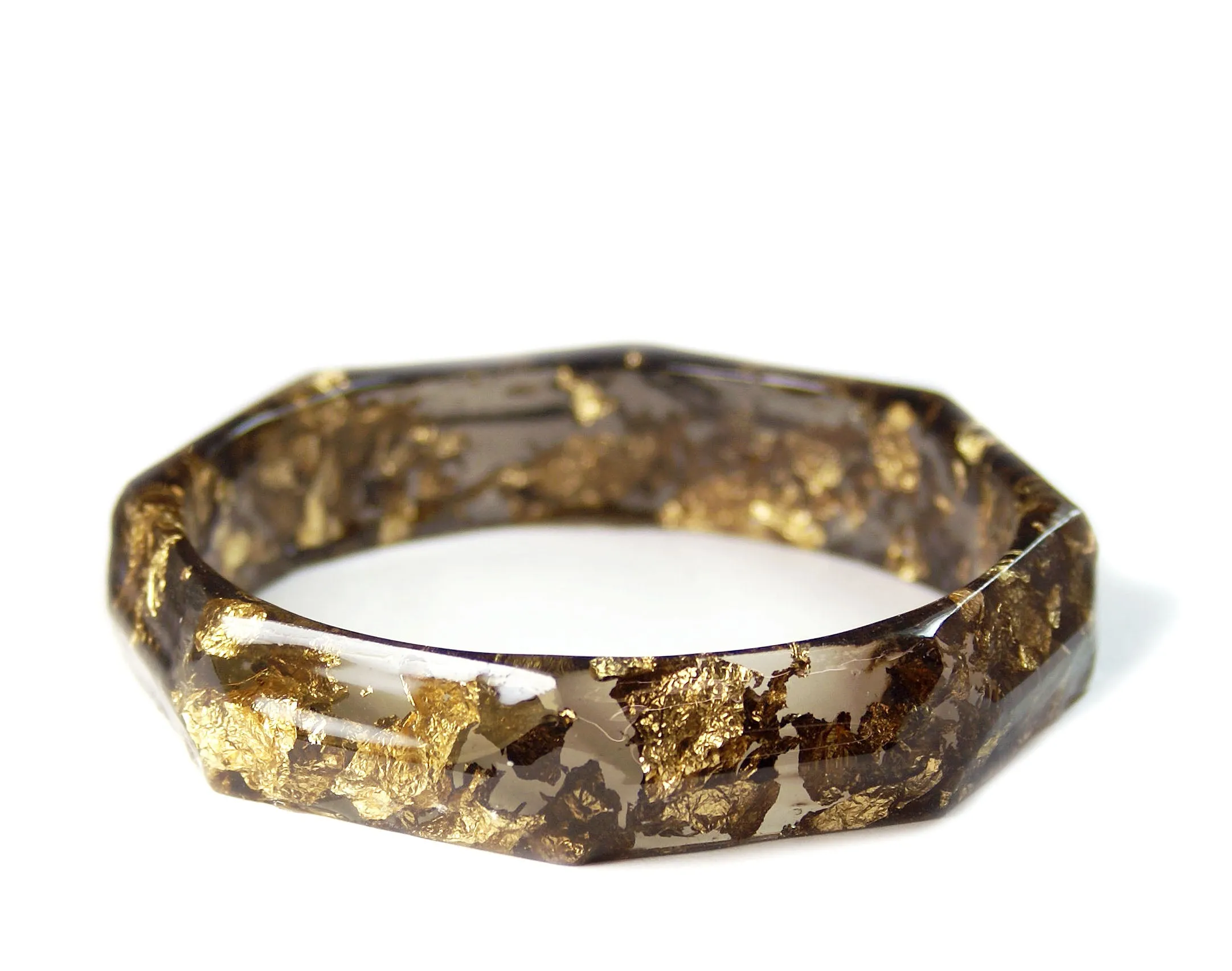 Faceted Smoky Gray and Gold Flake Bracelet