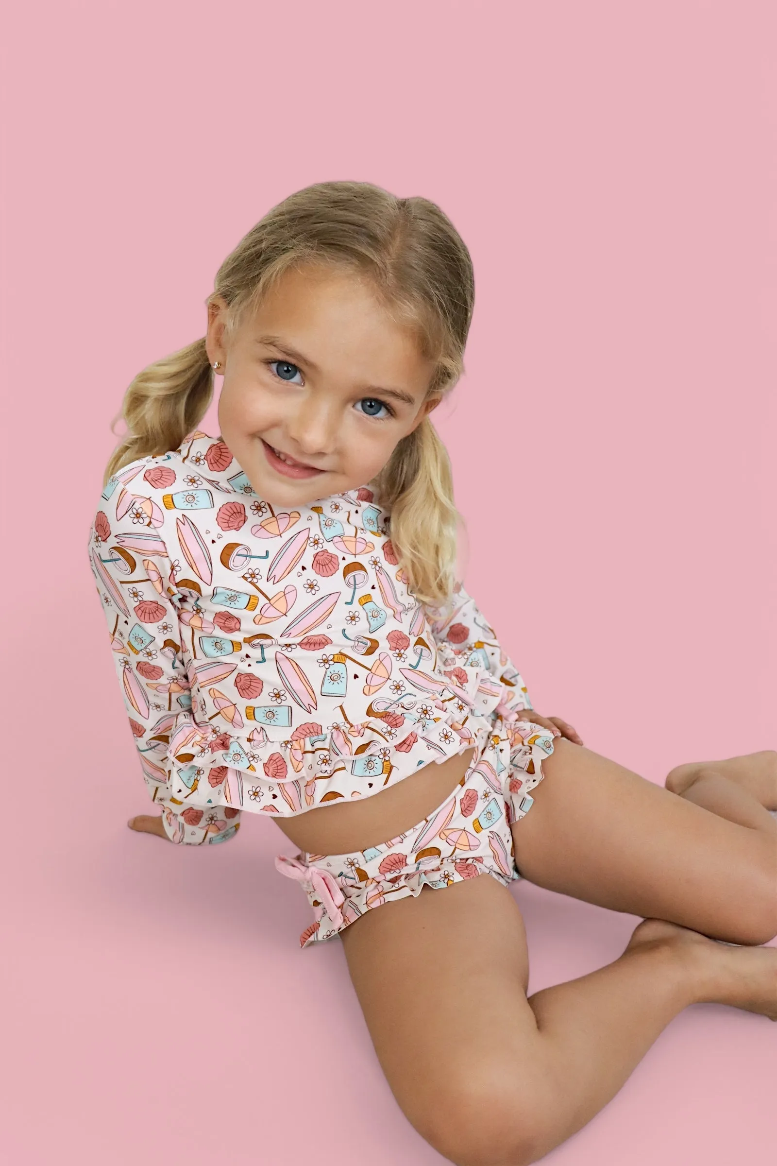 FUN IN THE SUN DREAM TWO-PIECE RASH GUARD RUFFLE SWIM SUIT