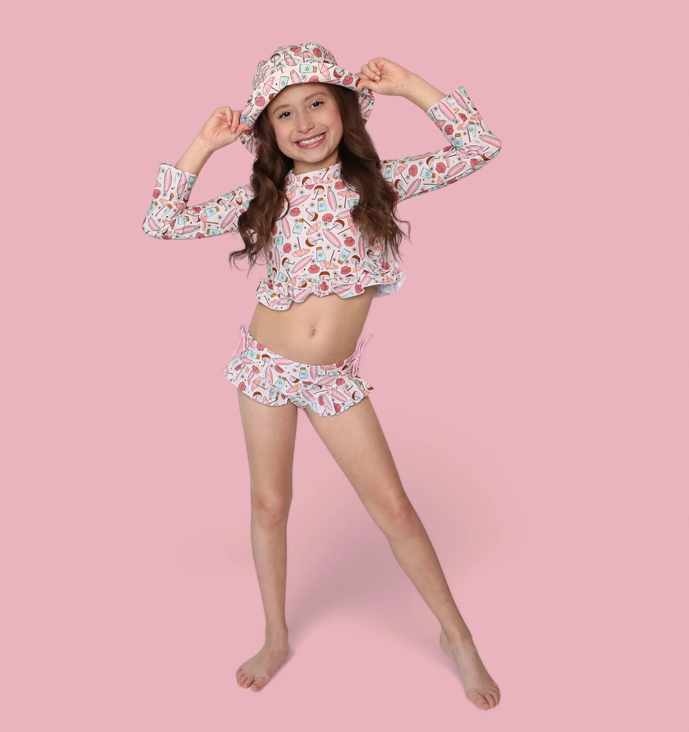 FUN IN THE SUN DREAM TWO-PIECE RASH GUARD RUFFLE SWIM SUIT