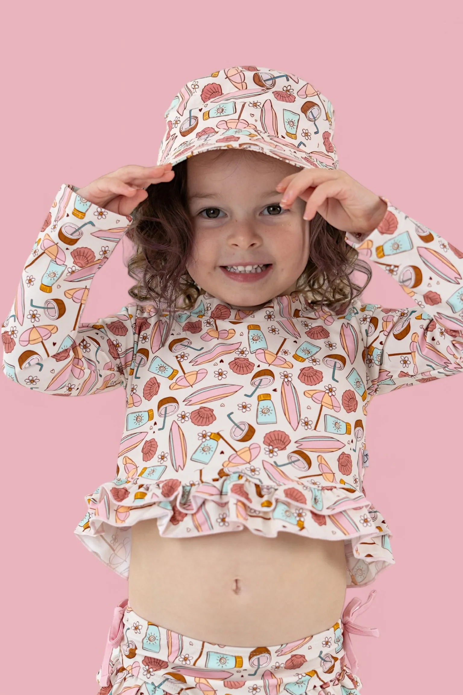 FUN IN THE SUN DREAM TWO-PIECE RASH GUARD RUFFLE SWIM SUIT