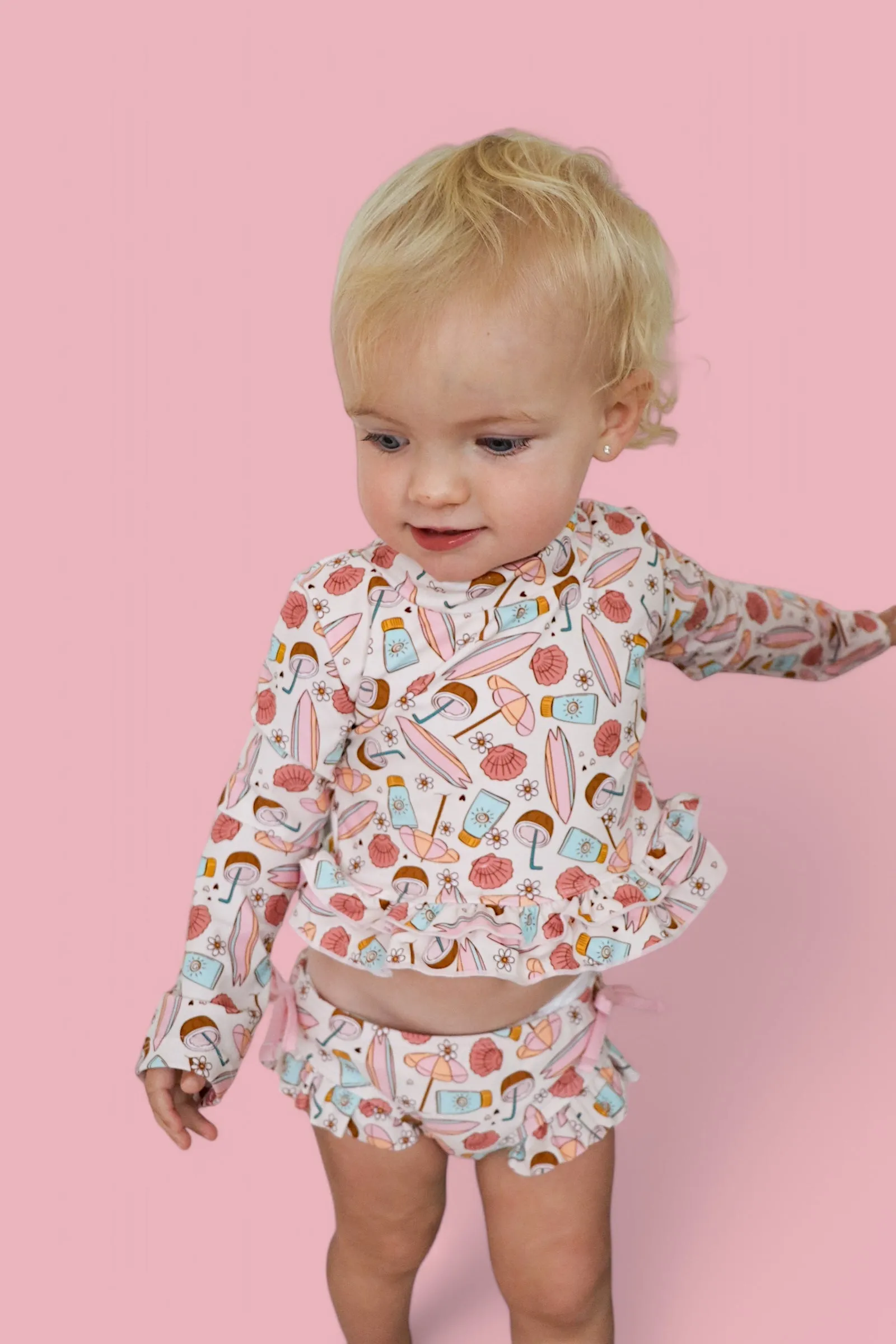 FUN IN THE SUN DREAM TWO-PIECE RASH GUARD RUFFLE SWIM SUIT