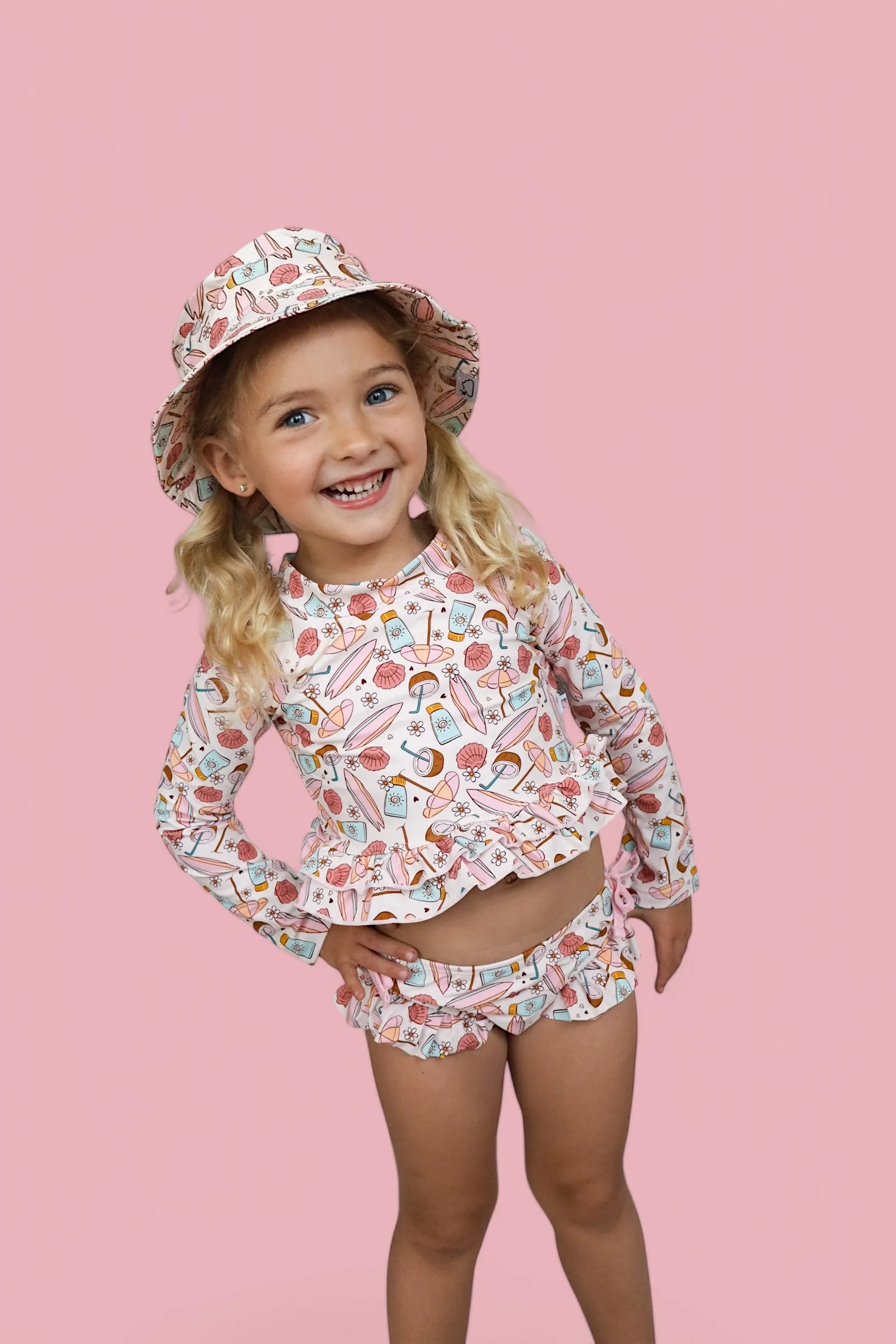 FUN IN THE SUN DREAM TWO-PIECE RASH GUARD RUFFLE SWIM SUIT