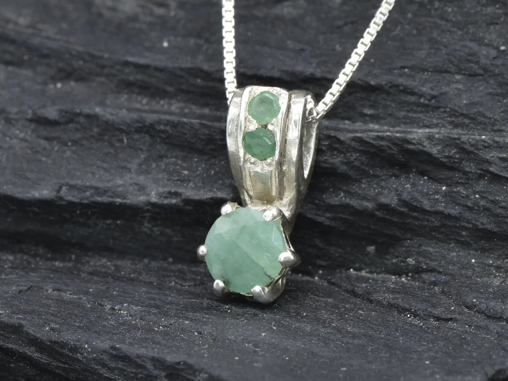 Genuine Emerald Pendant - May Birthstone Necklace, Dainty Green Necklace