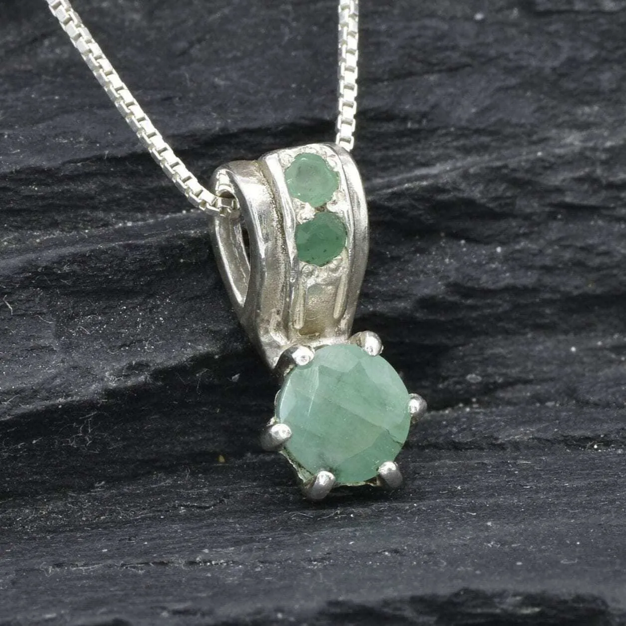 Genuine Emerald Pendant - May Birthstone Necklace, Dainty Green Necklace