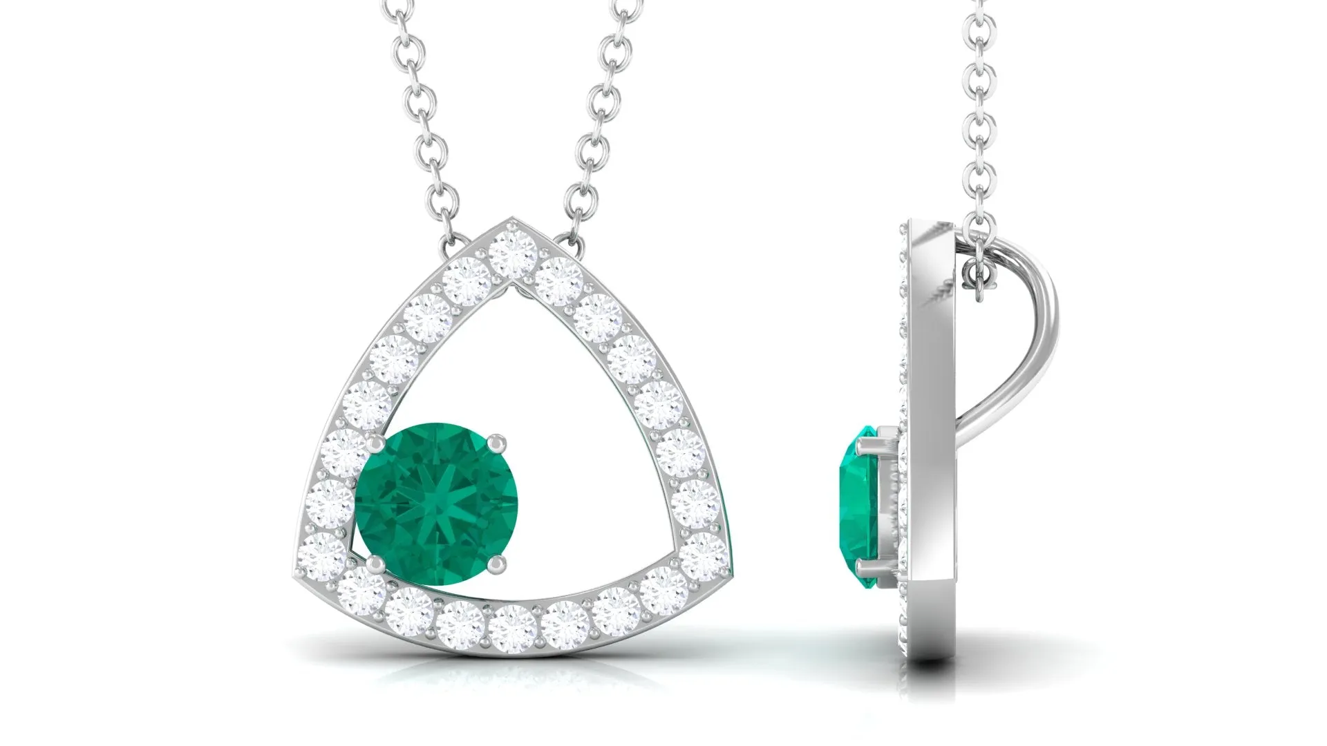 Green Emerald Geometric Pendant Necklace with Diamond