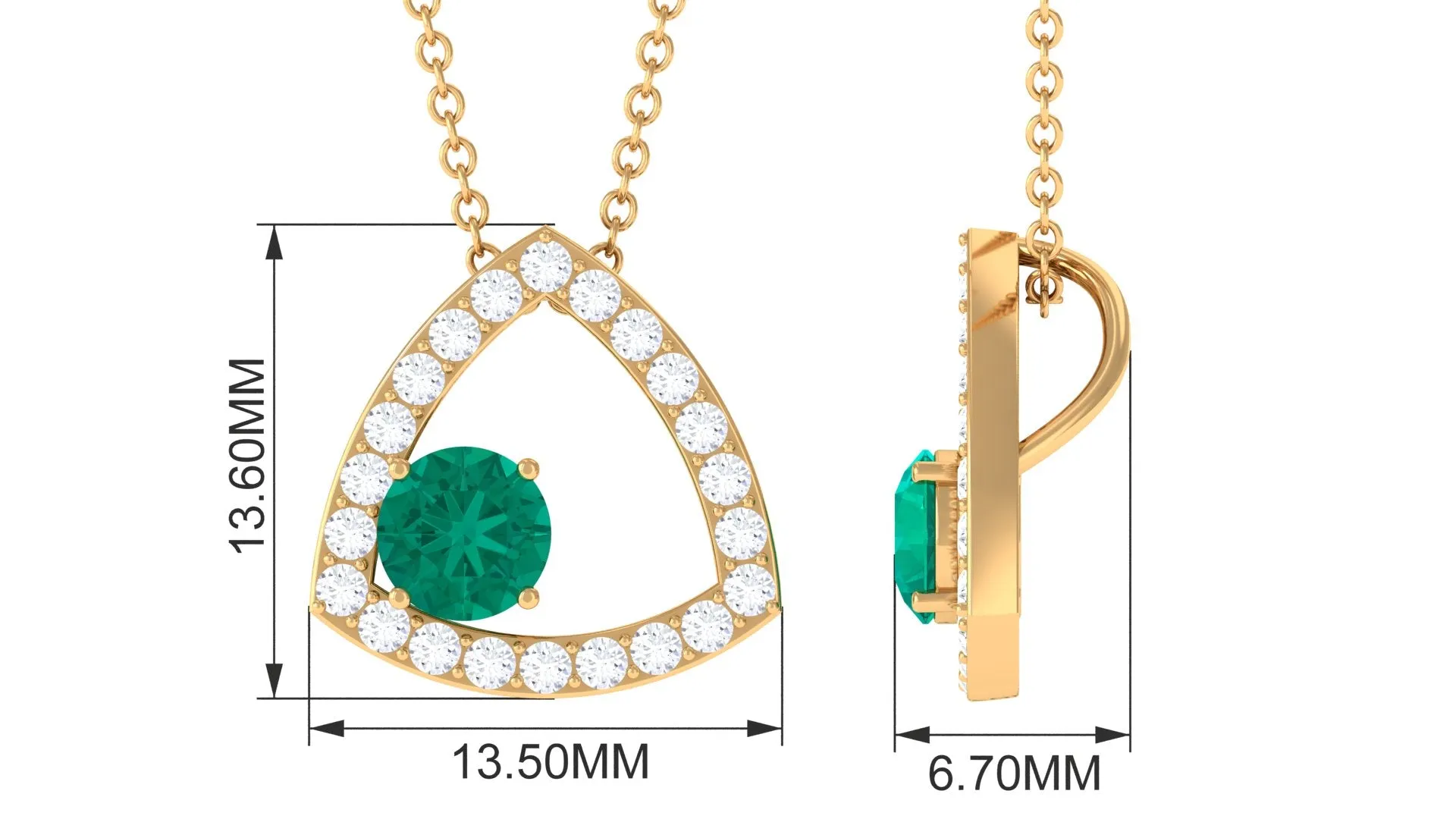Green Emerald Geometric Pendant Necklace with Diamond