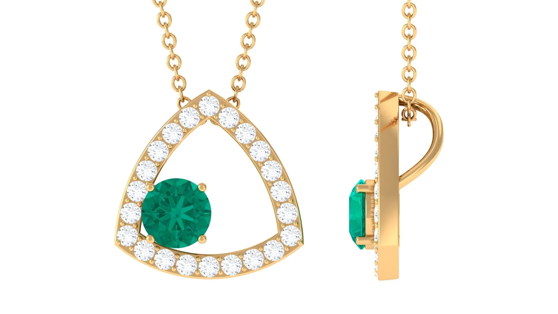 Green Emerald Geometric Pendant Necklace with Diamond