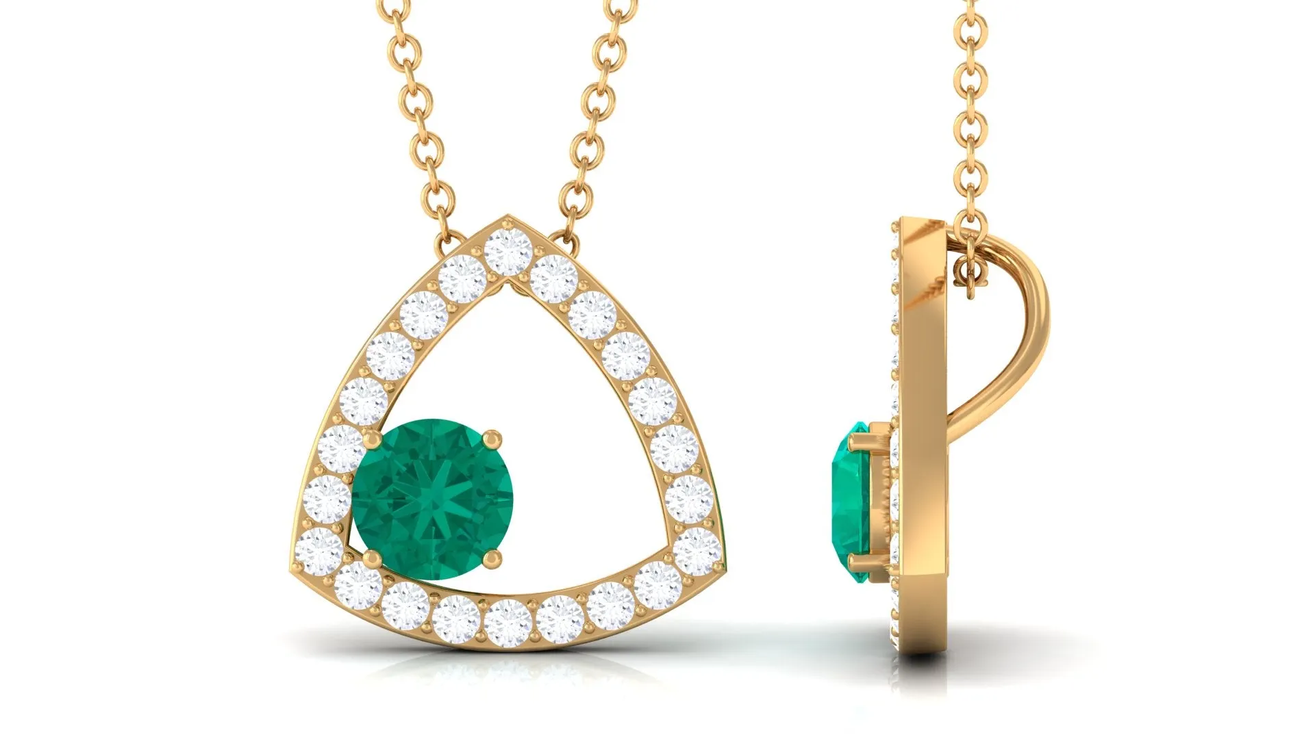 Green Emerald Geometric Pendant Necklace with Diamond