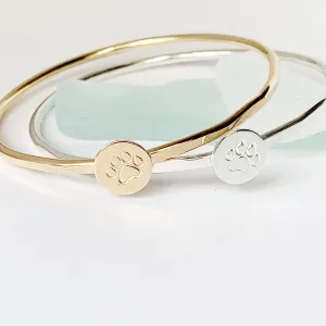 Hammered Paw Bangle in silver or 14k goldfill