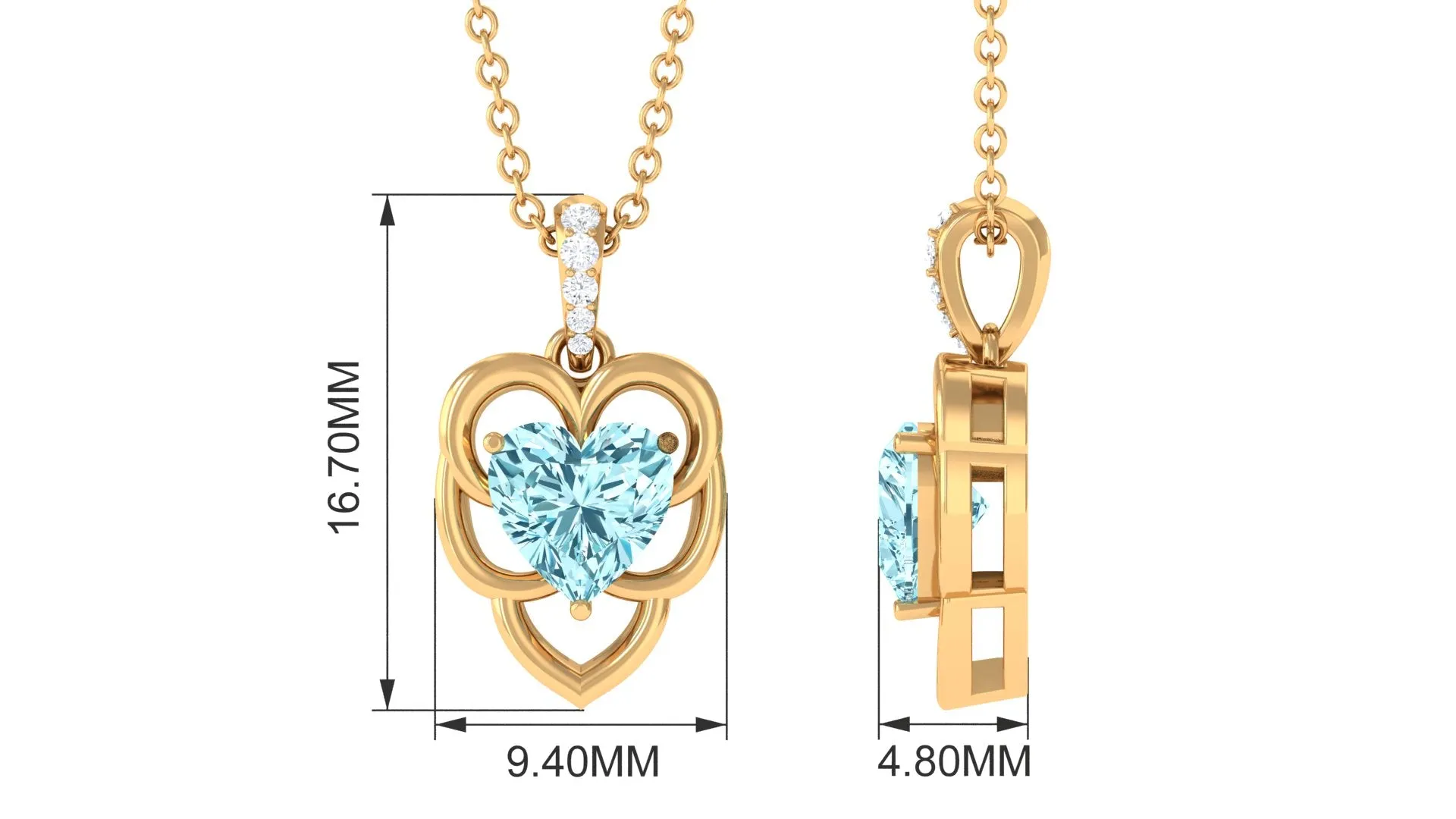 Heart Shape Aquamarine Leaf Pendant with Diamond Accent Bail