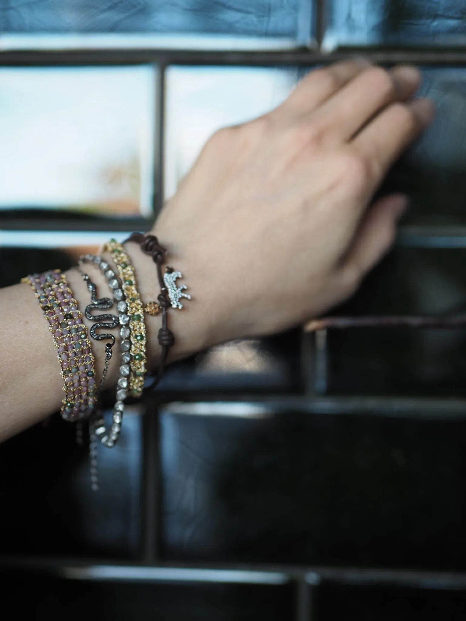 Jaipur Hand loom bracelet (Sterling silver gold Plated) - Pink Tourmaline