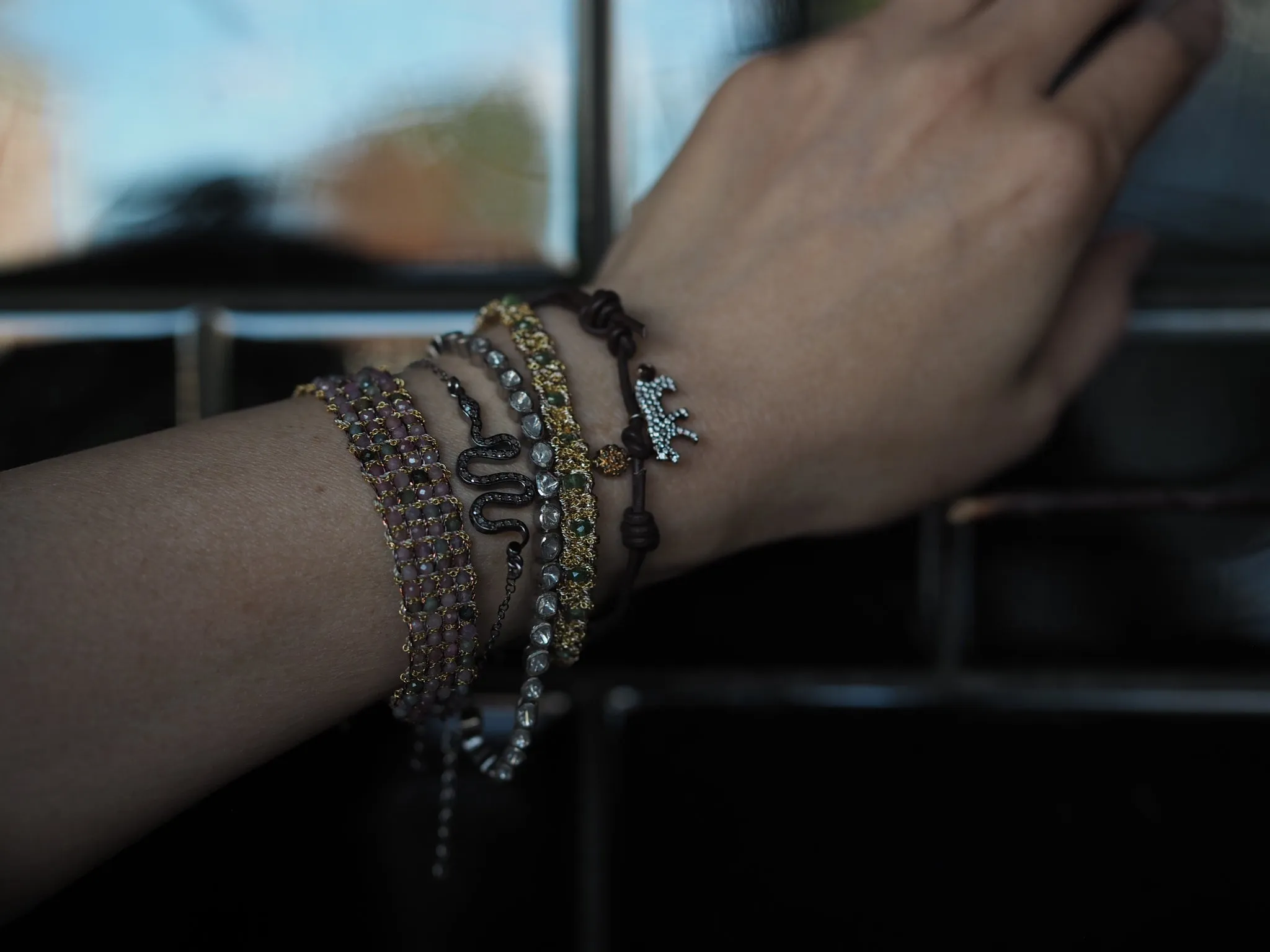 Jaipur Hand loom bracelet (Sterling silver gold Plated) - Pink Tourmaline