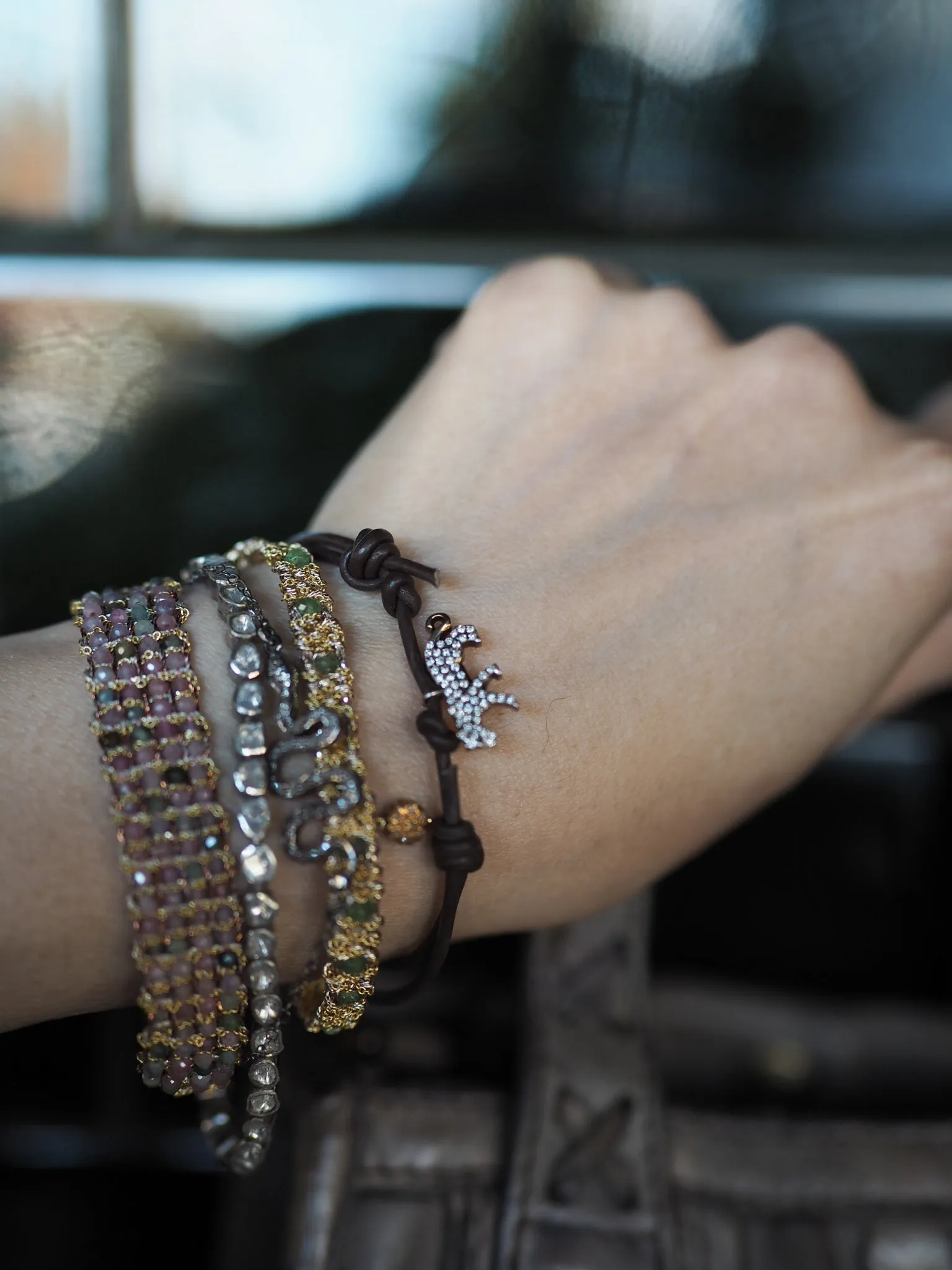 Jaipur Hand loom bracelet (Sterling silver gold Plated) - Pink Tourmaline