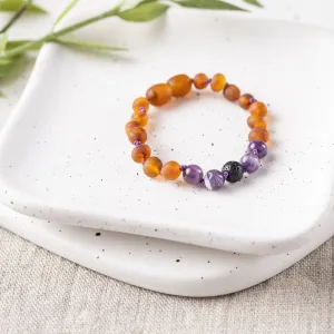 Kids | Amethyst   Raw Cognac Aromatherapy Bracelet