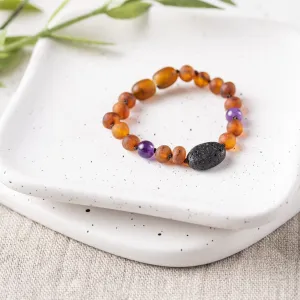 Kids | Amethyst   Raw Cognac Aromatherapy Pendant Bracelet
