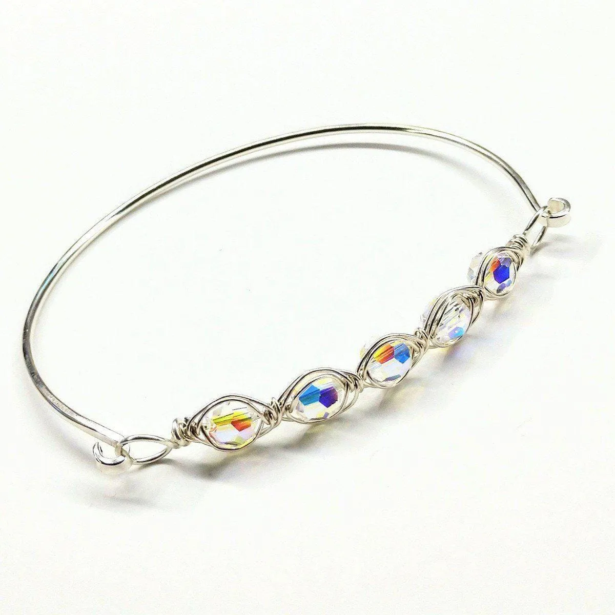 Larger Oval Shaped Swarovski Crystal Bar Bangle Bracelet