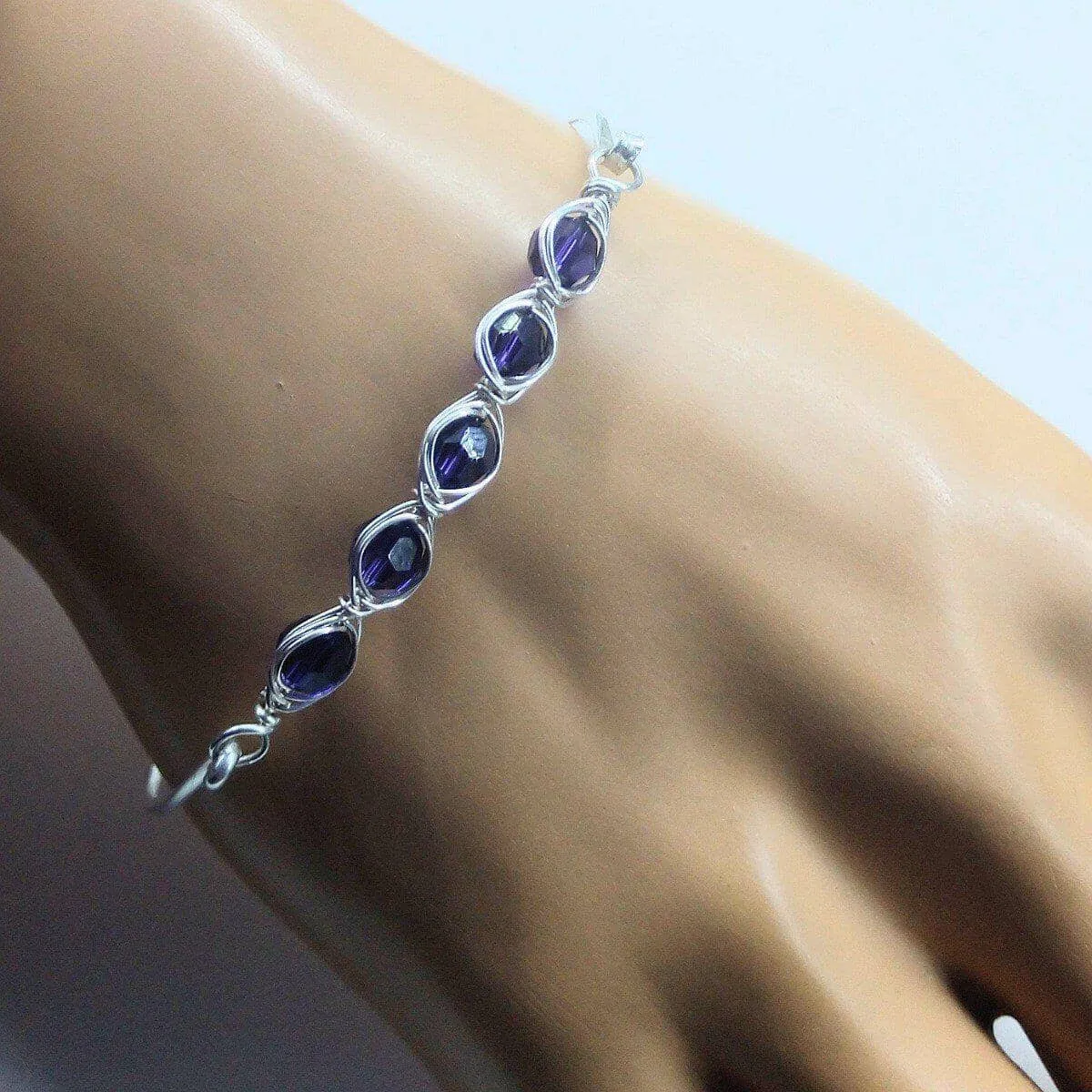 Larger Oval Shaped Swarovski Crystal Bar Bangle Bracelet