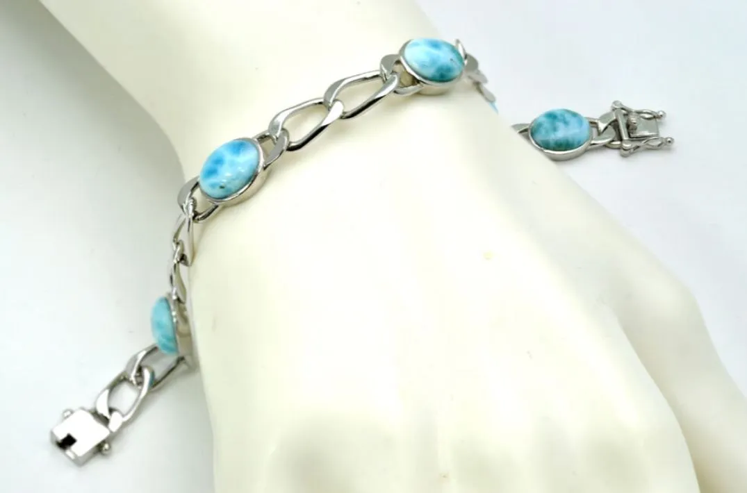 Larimar Five 10X8mm Oval Link Bracelet