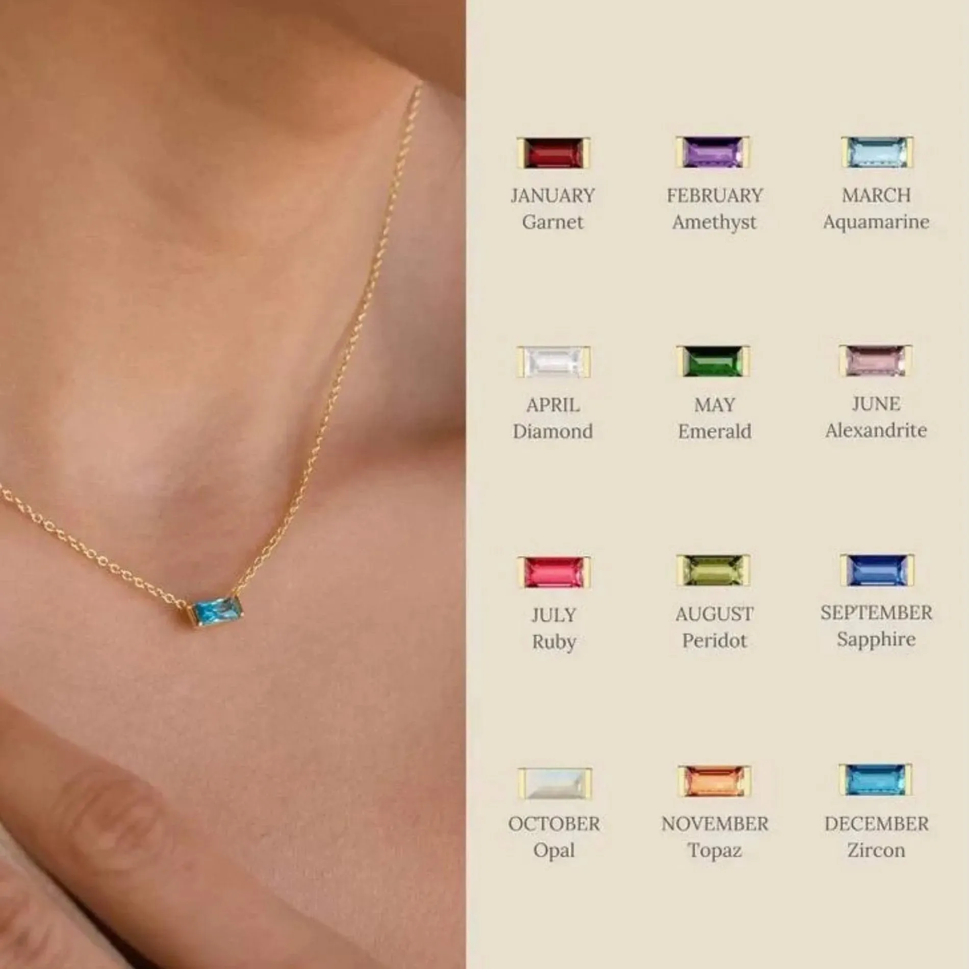 Love Waterproof Birthstone MAY Necklace 18K Gold Plating