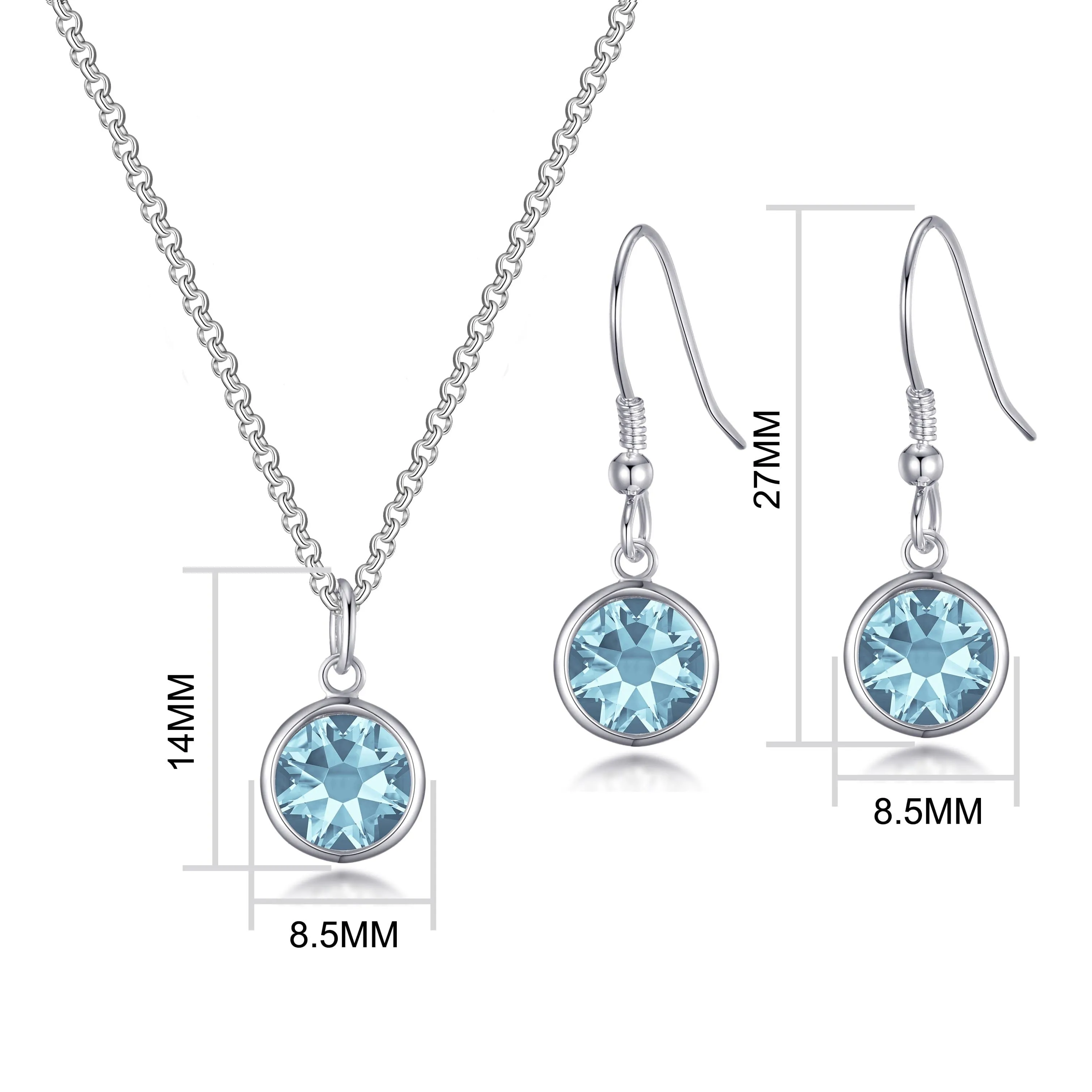 March (Aquamarine) Birthstone Necklace & Drop Earrings Set Created with Zircondia® Crystals