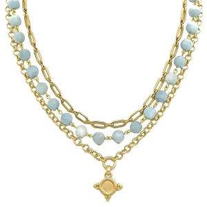 Matte Aquamarine And Matte Gold Multi Chain Necklace