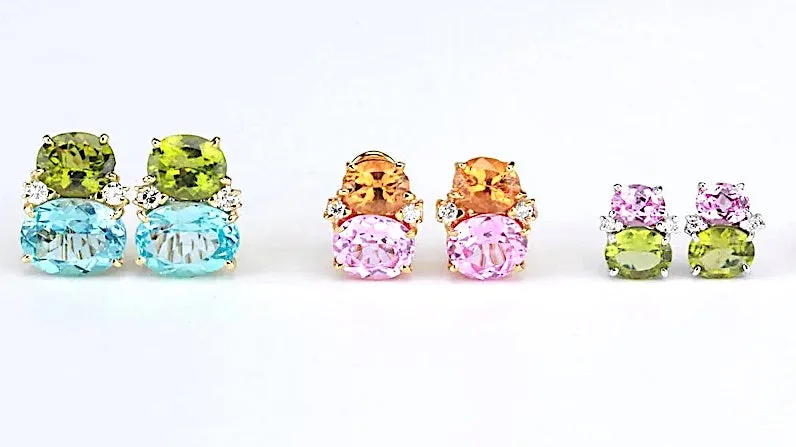 Medium GUM DROP™ Earrings with Pink and Cabochon Smokey Topaz and Diamonds