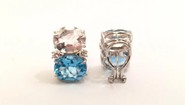 Medium GUM DROP™ Earrings with Rock Crystal and Blue Topaz and Diamonds