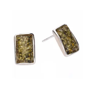 MILENA earrings Silver and Green Amber Elegant Rectangular