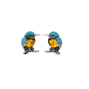 MILENA Stud Earrings Silver and Amber Kingfisher Small