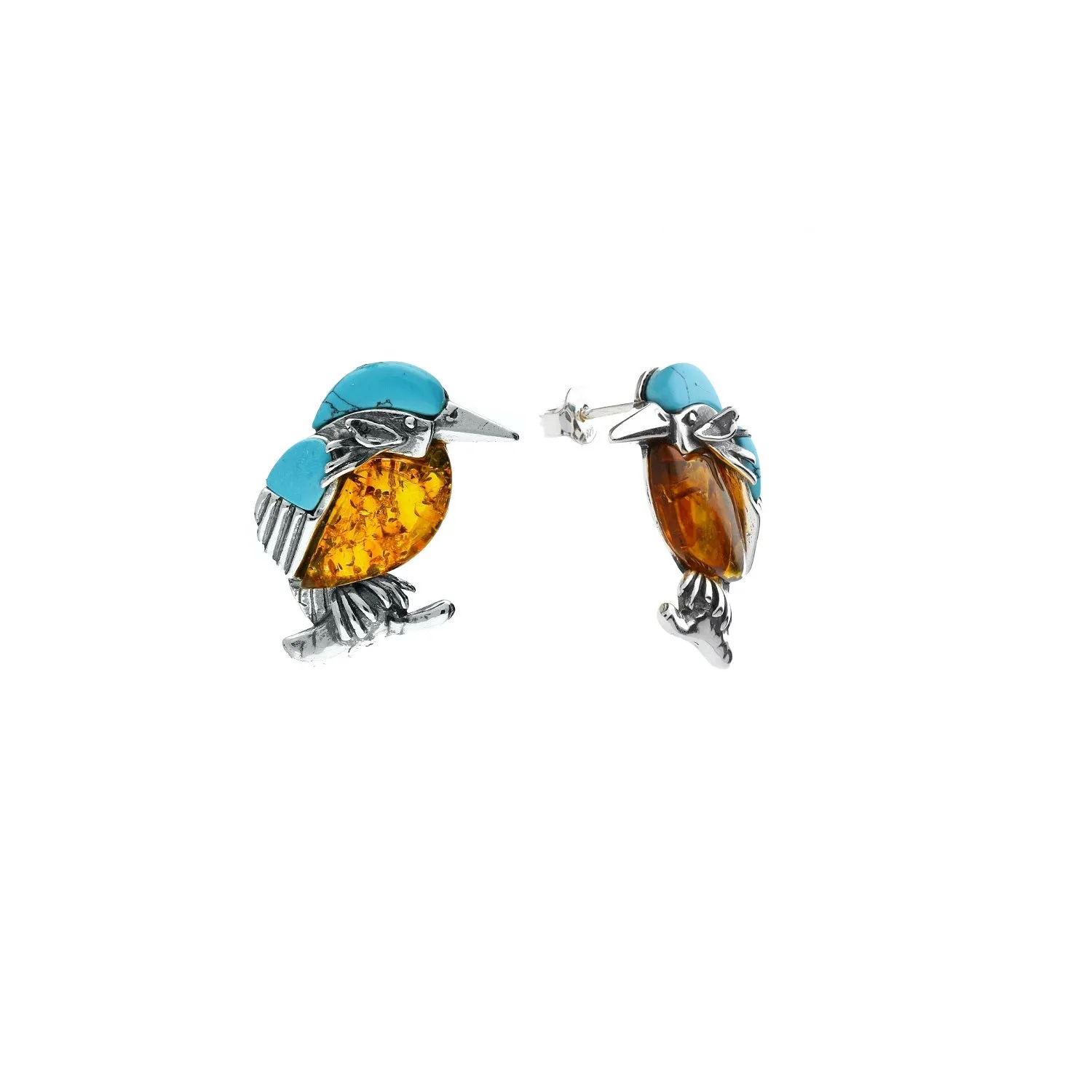 MILENA Stud Earrings Silver and Amber Kingfisher Small