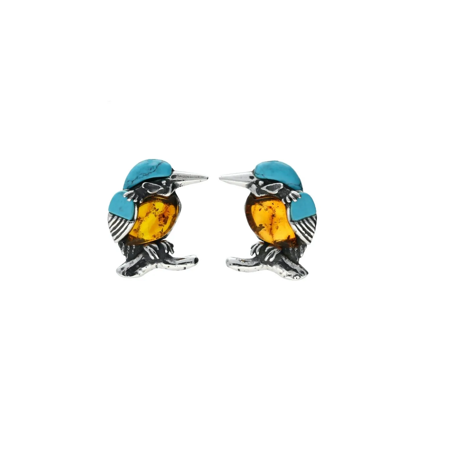 MILENA Stud Earrings Silver and Amber Kingfisher Small