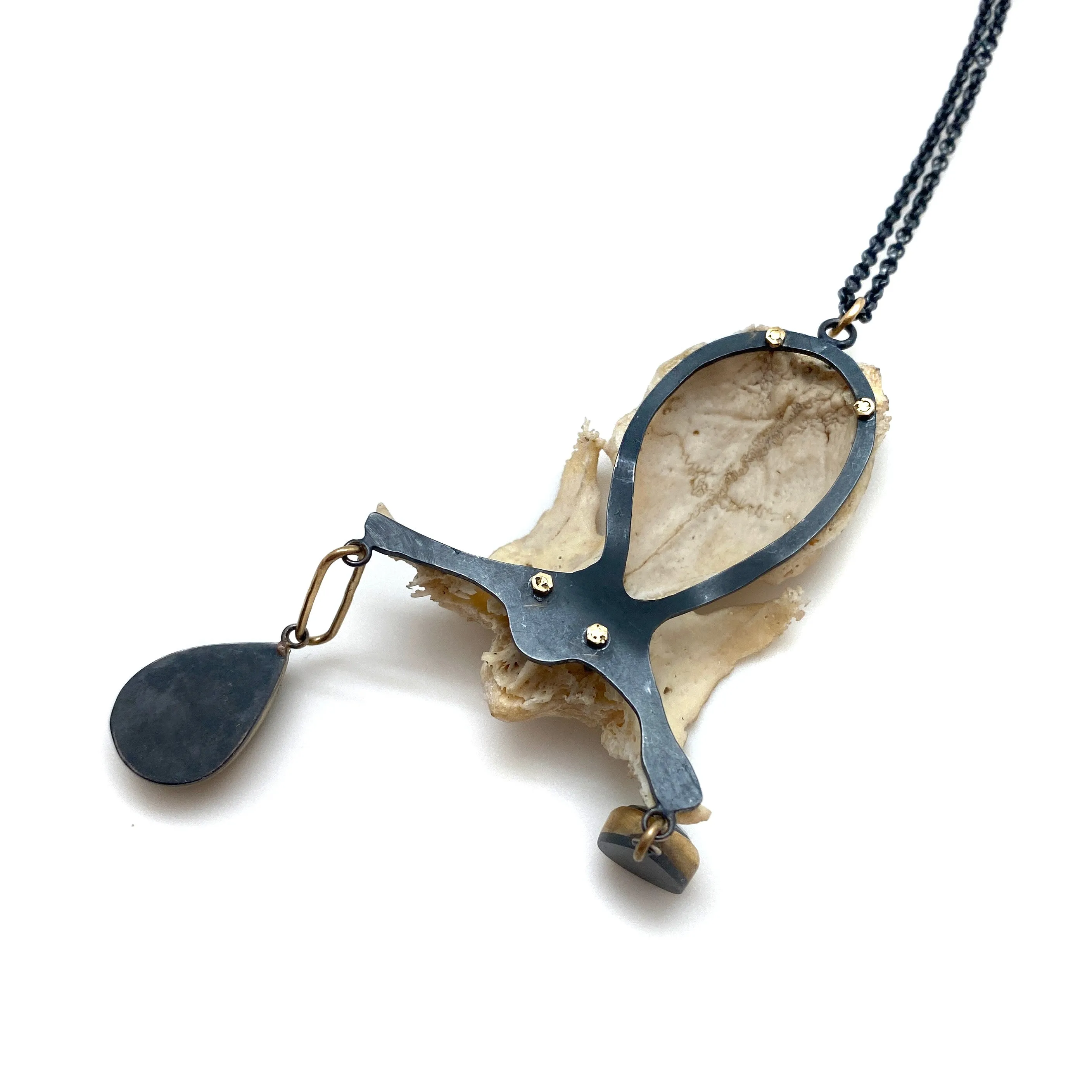 Of Mineral and Marrow Necklace - Rabbit Skull and Moss Aquamarine