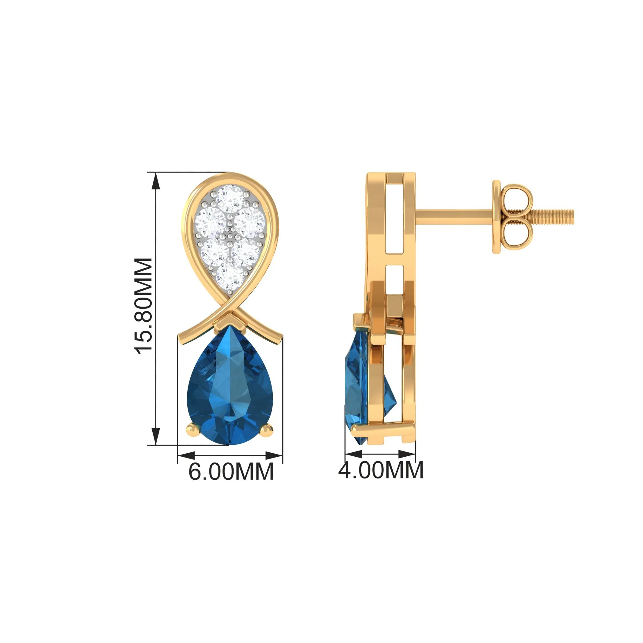 Pear Cut London Blue Topaz and Diamond Bridal Drop Earrings