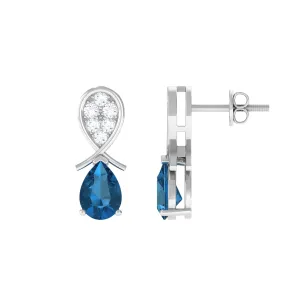 Pear Cut London Blue Topaz and Diamond Bridal Drop Earrings