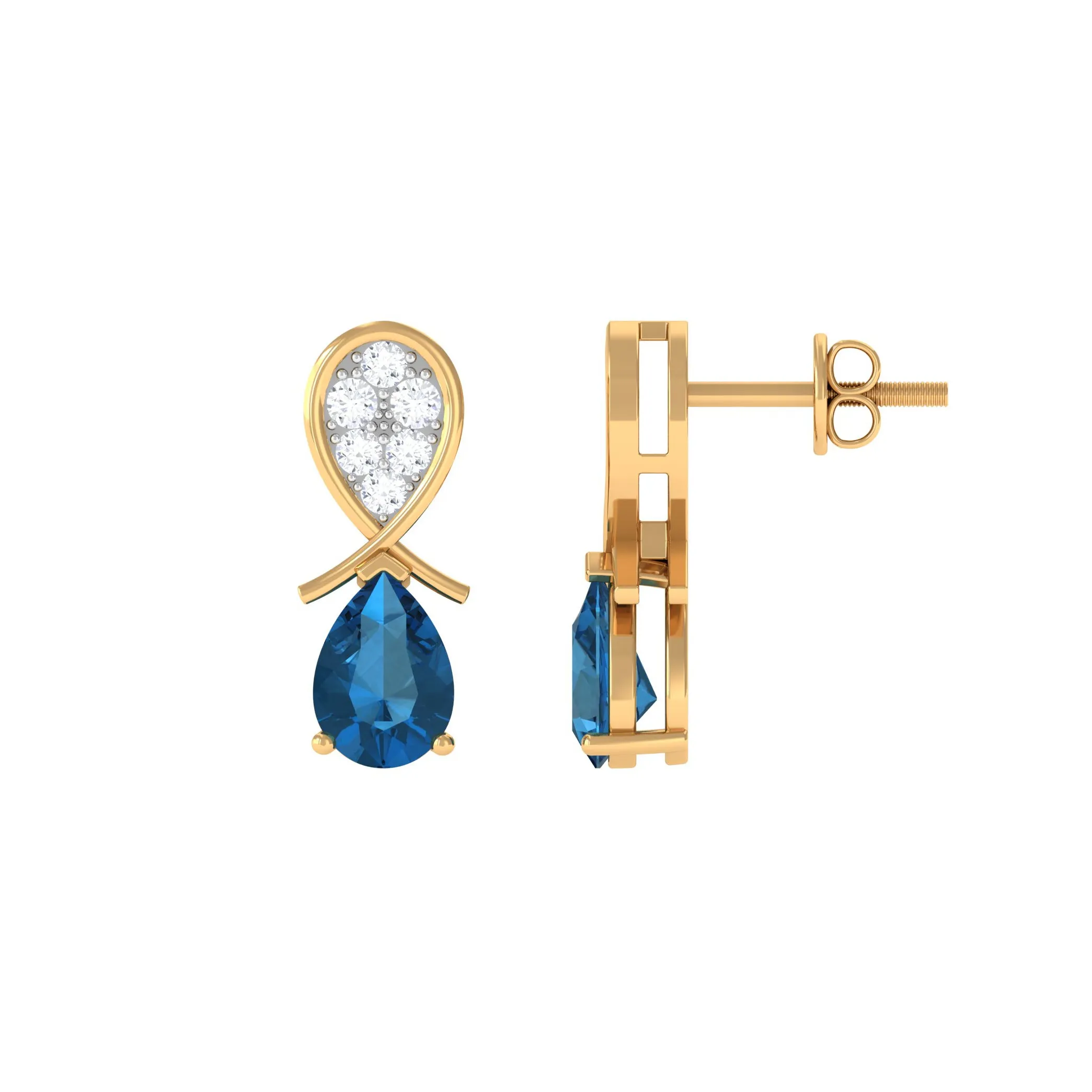 Pear Cut London Blue Topaz and Diamond Bridal Drop Earrings