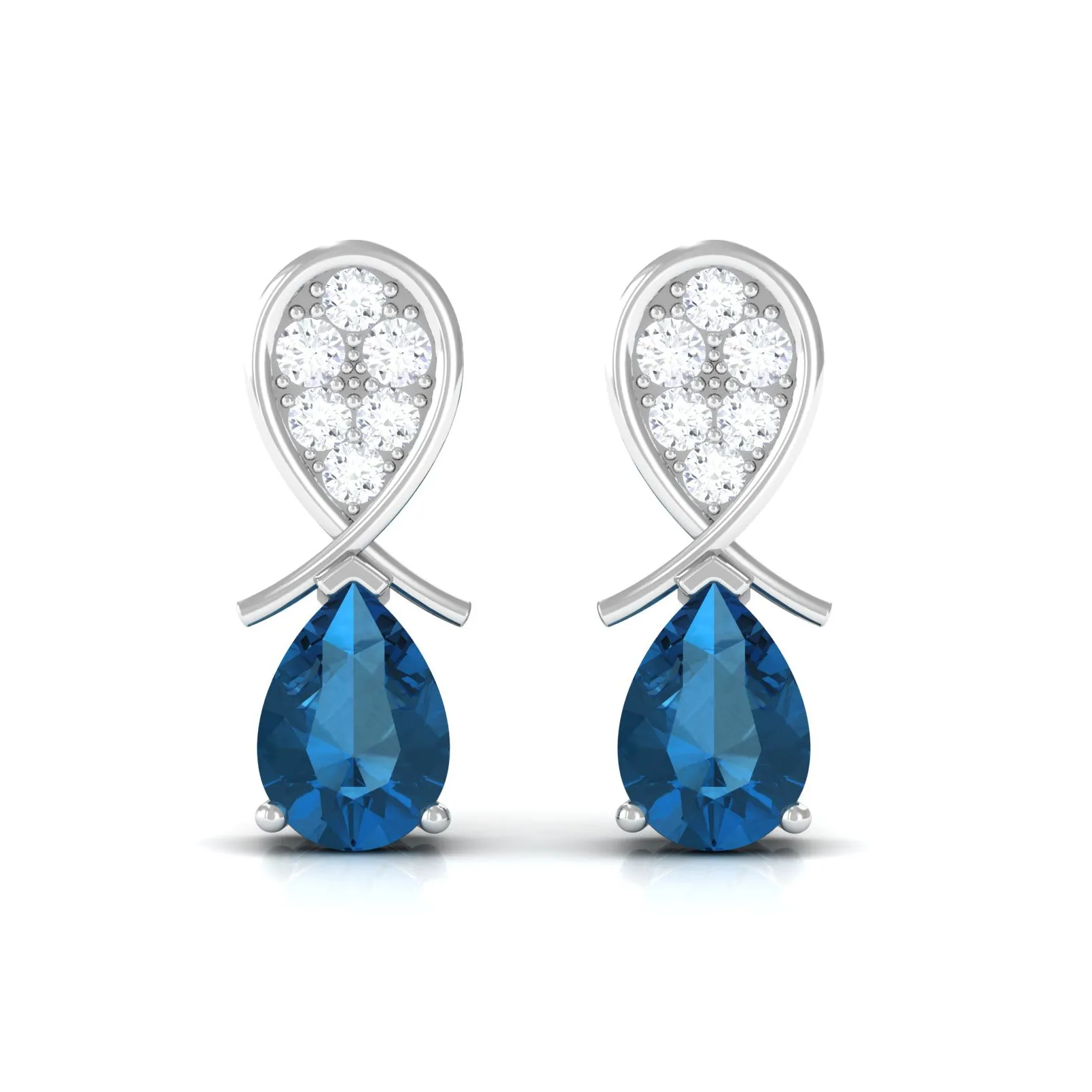 Pear Cut London Blue Topaz and Diamond Bridal Drop Earrings
