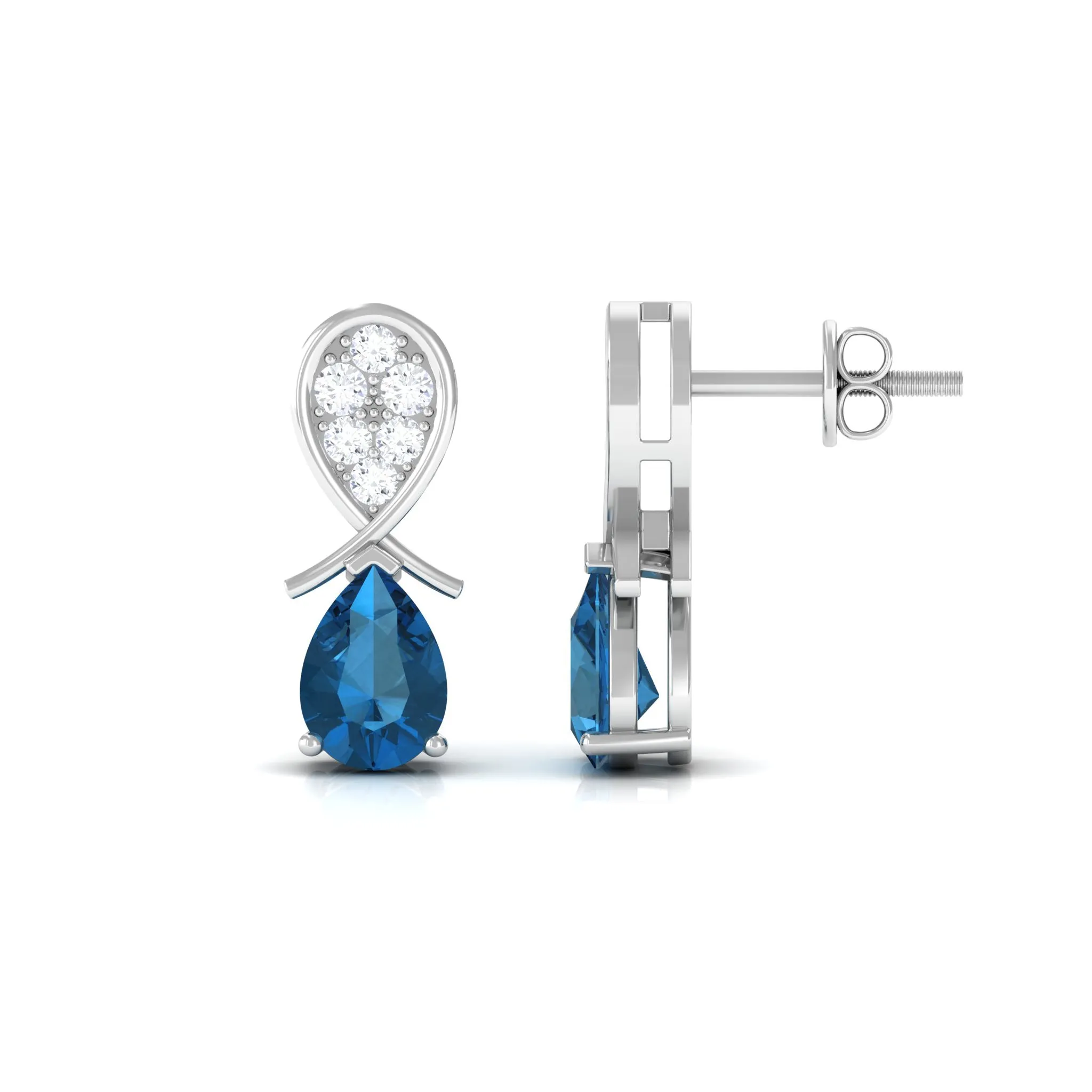 Pear Cut London Blue Topaz and Diamond Bridal Drop Earrings